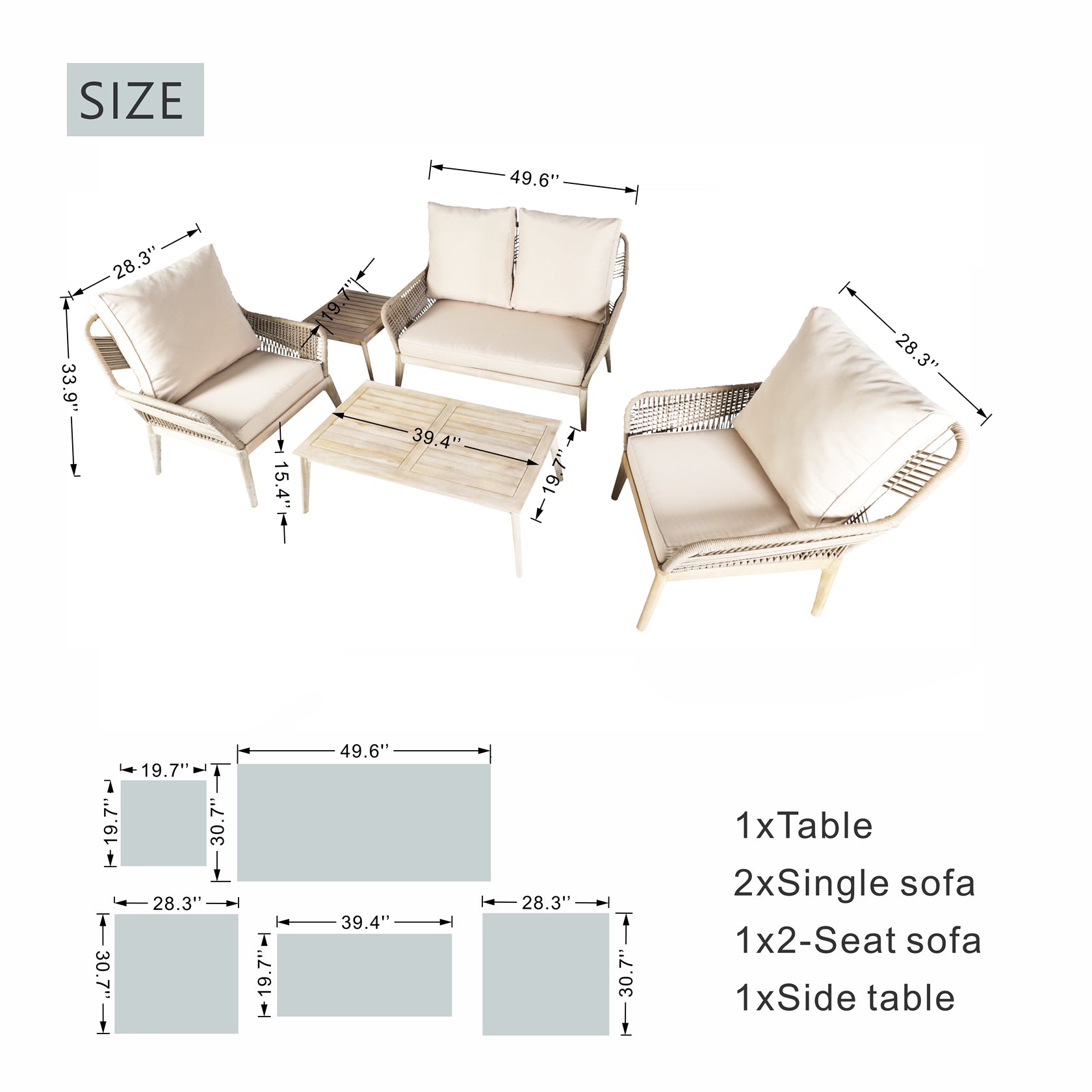 Acacia Wood Bench & Chair Sets – Outdoor Seating Set with Comfort & Woven Rope Design (PAC-2522)