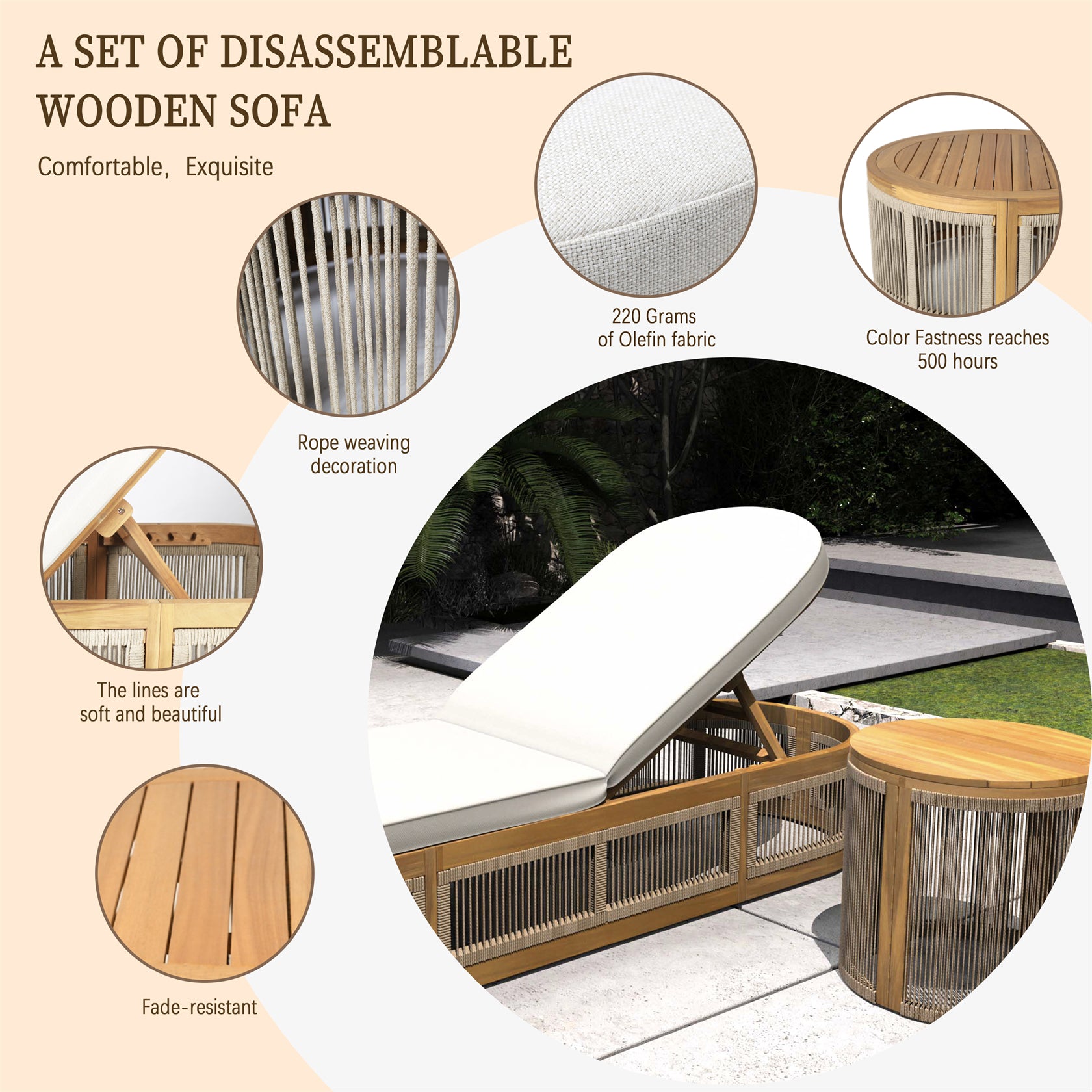 Rebel Wood Folding Lounge and Side Table with Woven Rope Design (PAL-2518)