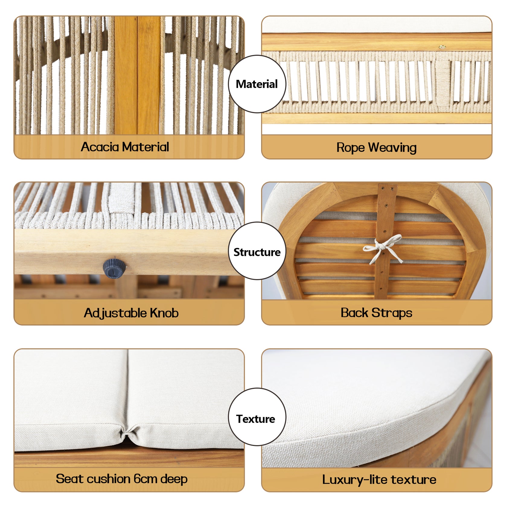 Rebel Wood Folding Lounge and Side Table with Woven Rope Design (PAL-2518)