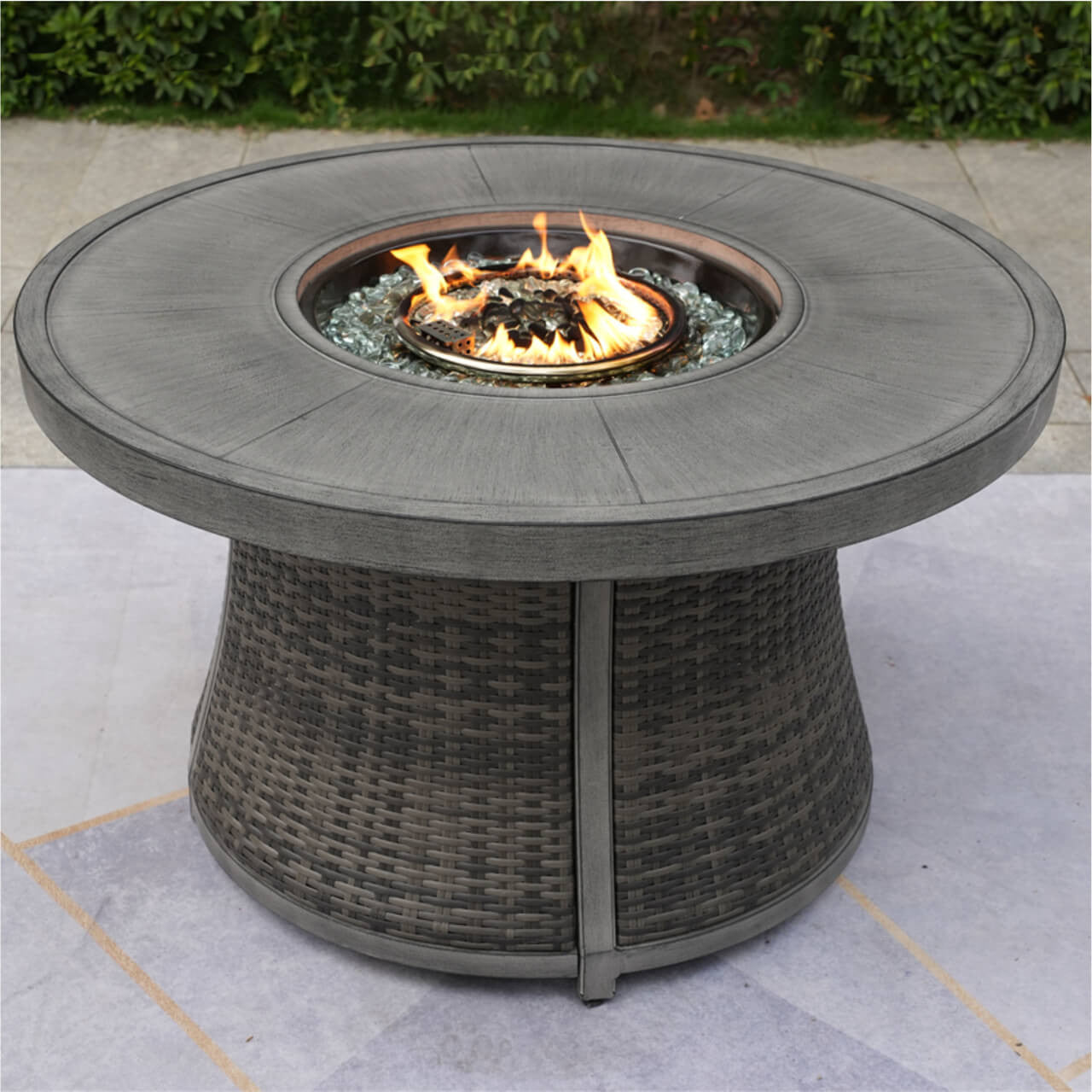 Gray Aluminum Round Propane Fire Pit Table