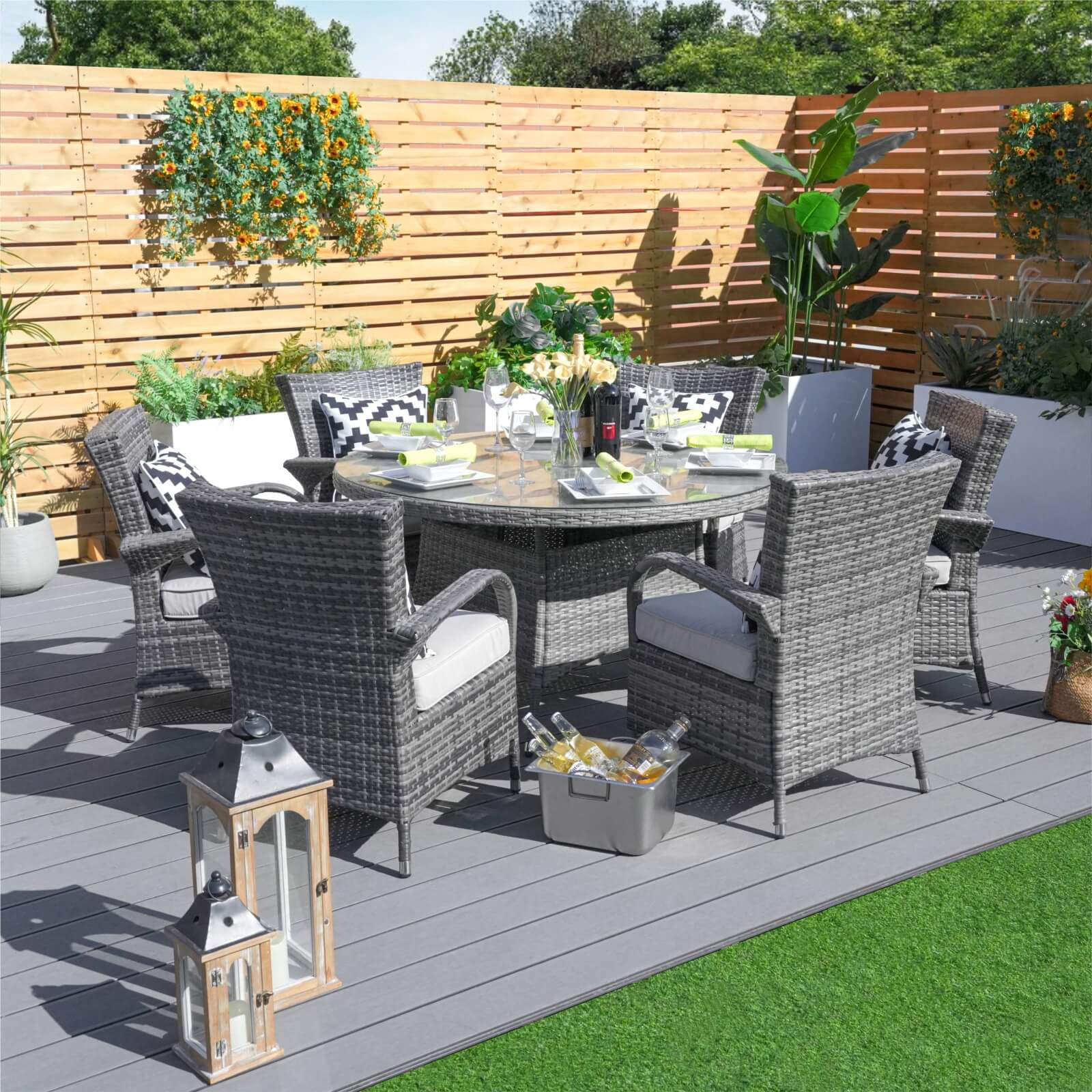 Hampton 6-Seat Outdoor Dining Set – Round Dining Table with Glass Turntable (PAD-1711+1122)