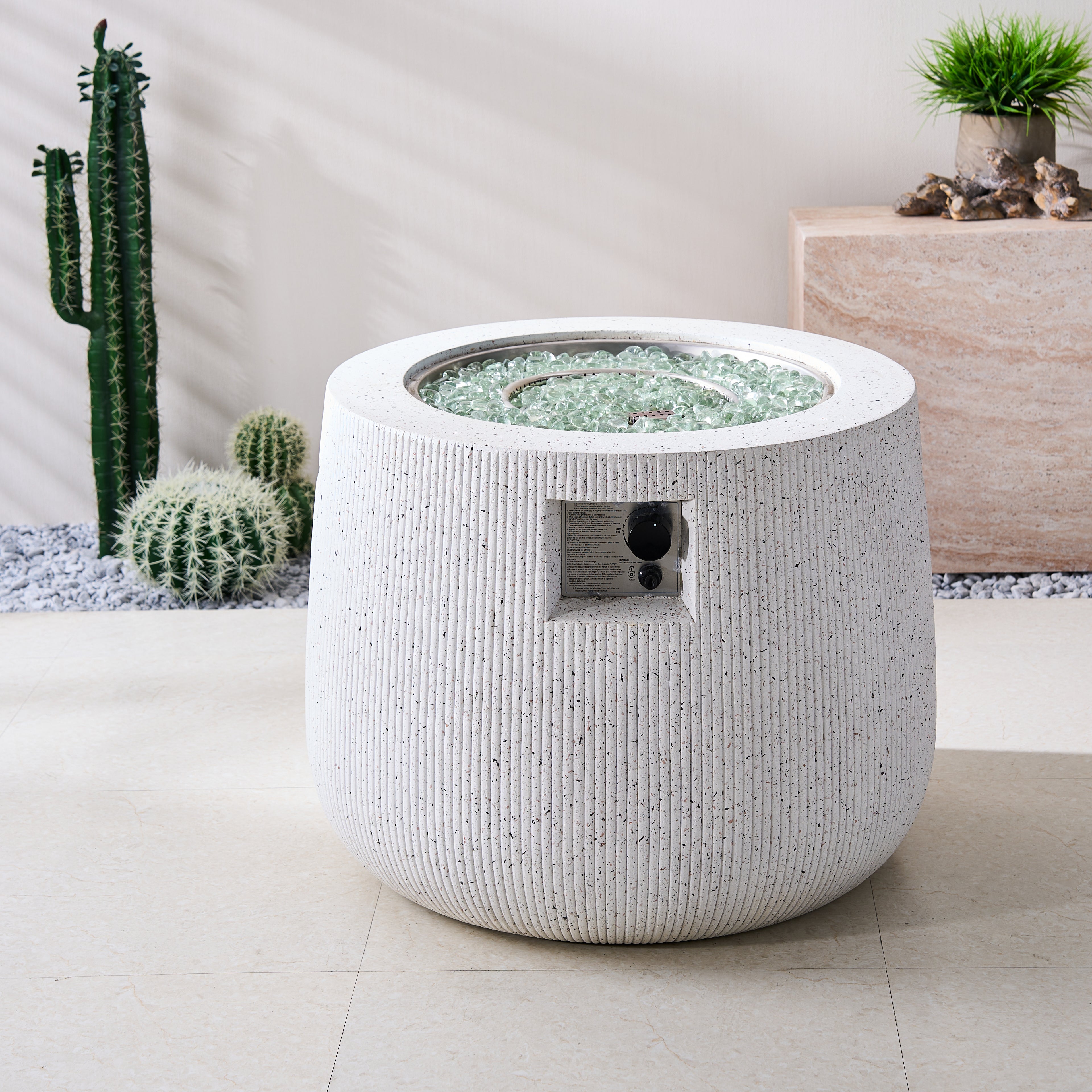 Magnesium Oxide 31" Square Fire Pit Table with Stainless Steel Burner & Glass Beads