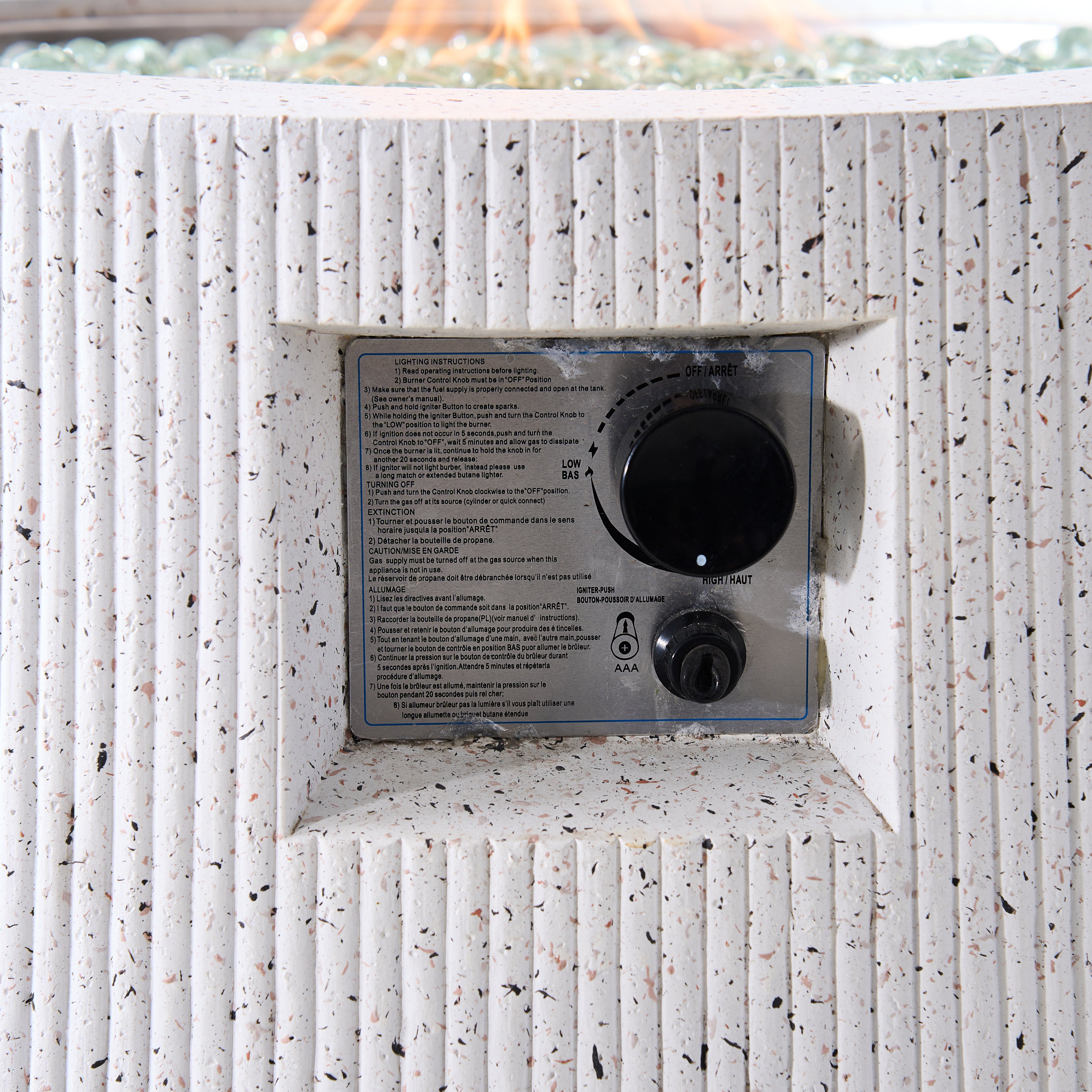 Magnesium Oxide 31" Square Fire Pit Table with Stainless Steel Burner & Glass Beads