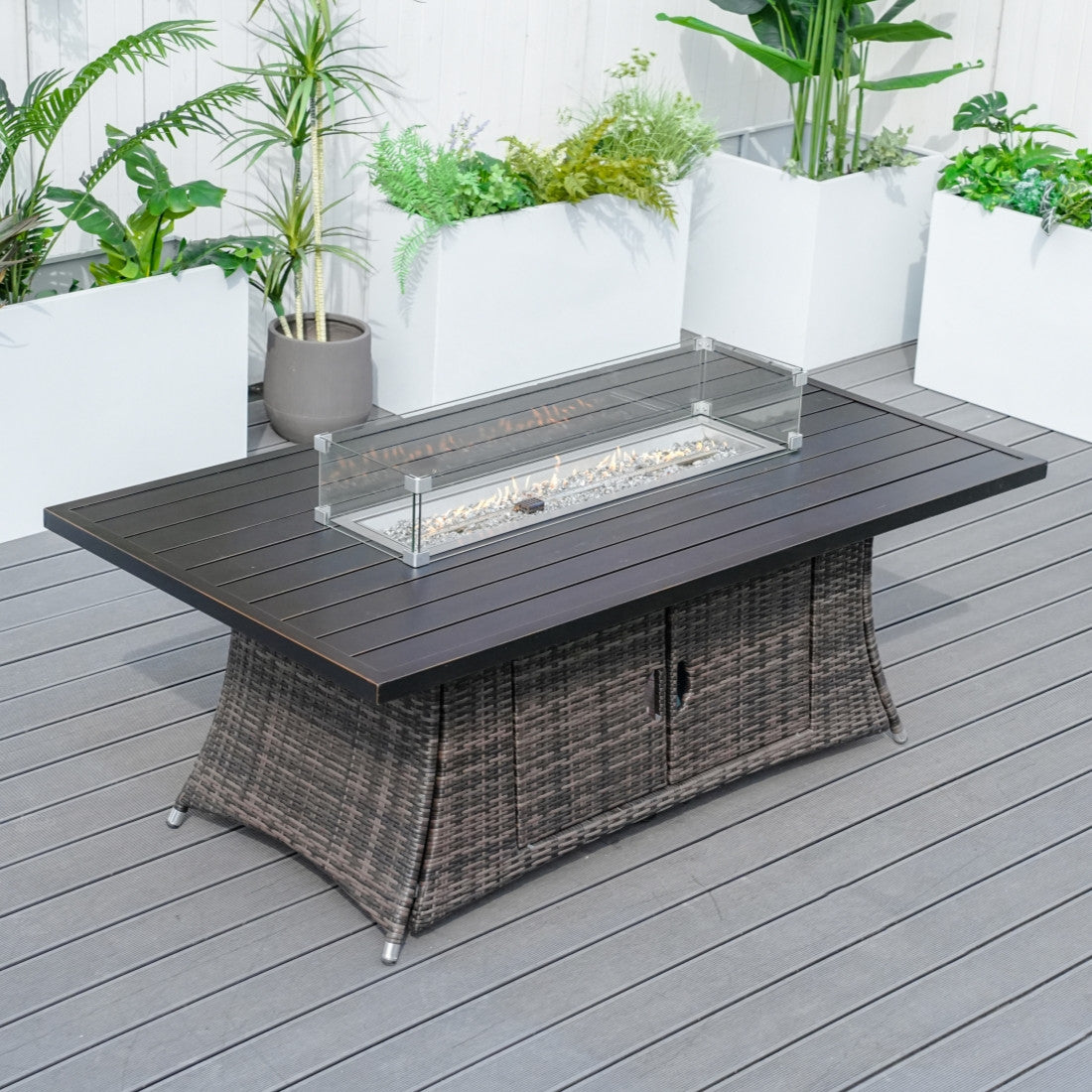 High-Grade Aluminum Tube Brush Table with Hand-Woven Rattan Fire Pit Table