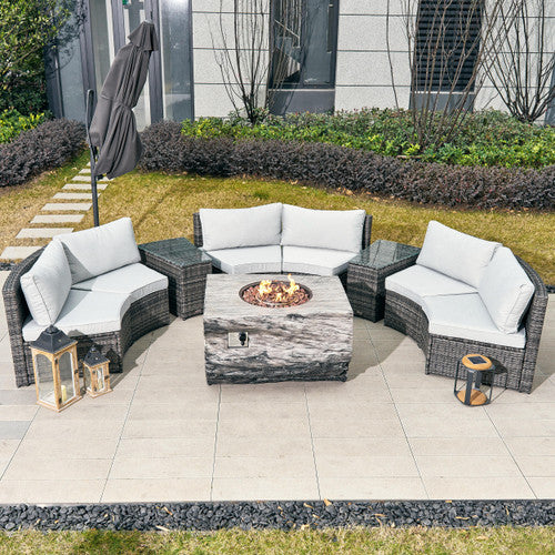 Sonoma 6-Seat Outdoor Fire Pit Set with TerraFlame Rectangle Fire Pit Table (PAS-1205B+2170)