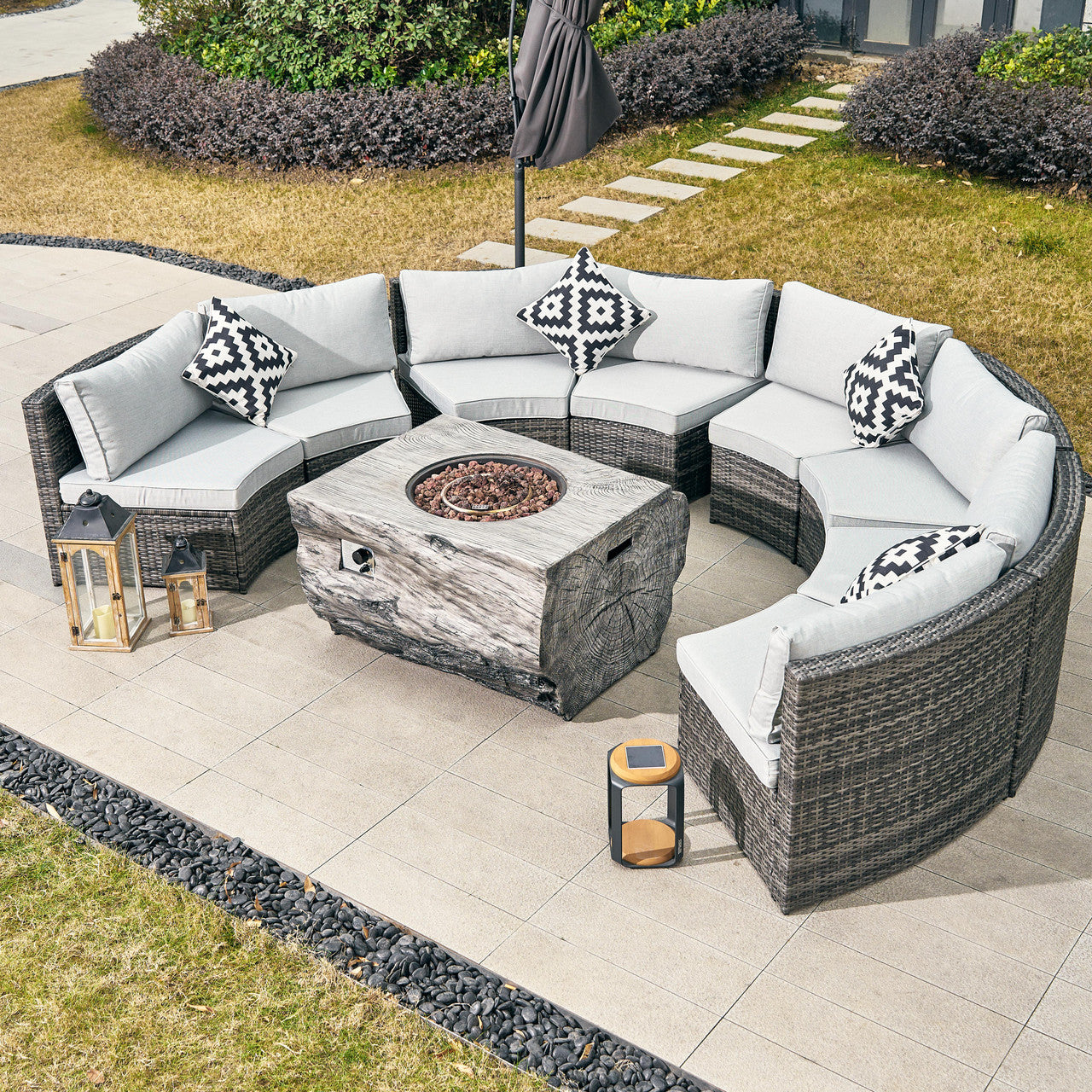 Product includes eight single sofas + one stove table