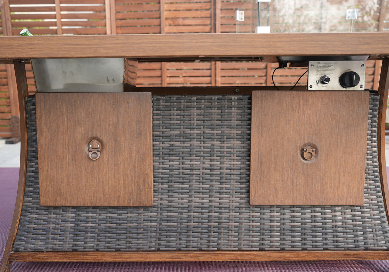 Details of 6 Seats Rectangular Aluminum Painted Fire Table with Ice Bucket and Fireplace