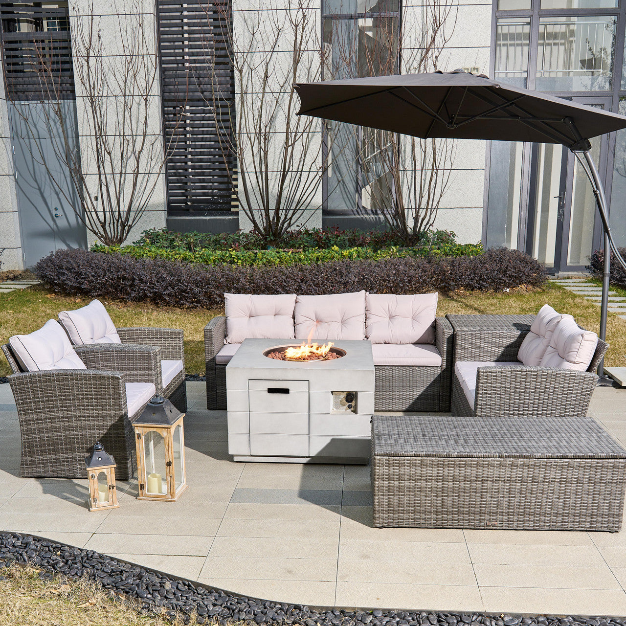 Seating Sofa Set=Three Seats Sofa X 1+ Double Seats Sofa X 1+ Single Sofa X 2 + Table X 1 + Side Table X 1+Stove Table X 1