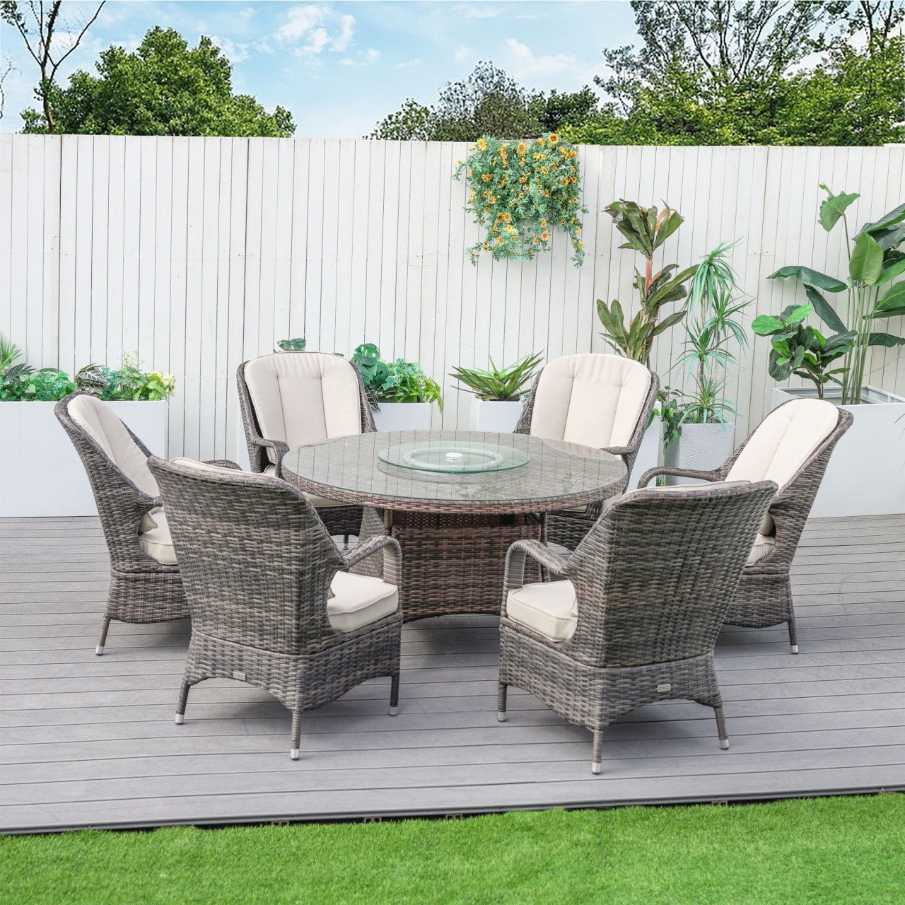 Parma 6-Seat Outdoor Dining Set – Round Dining Table with Glass Turntable (PAD-1711)