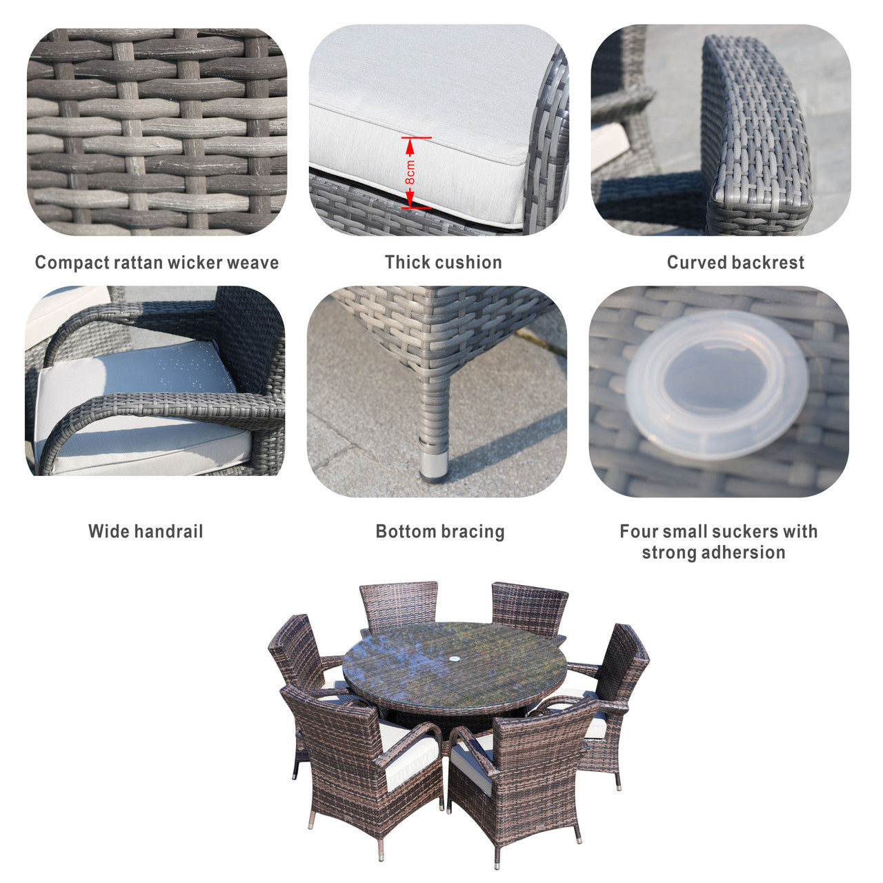 Details of Direct Wicker's 6 Seats Round Dining Set