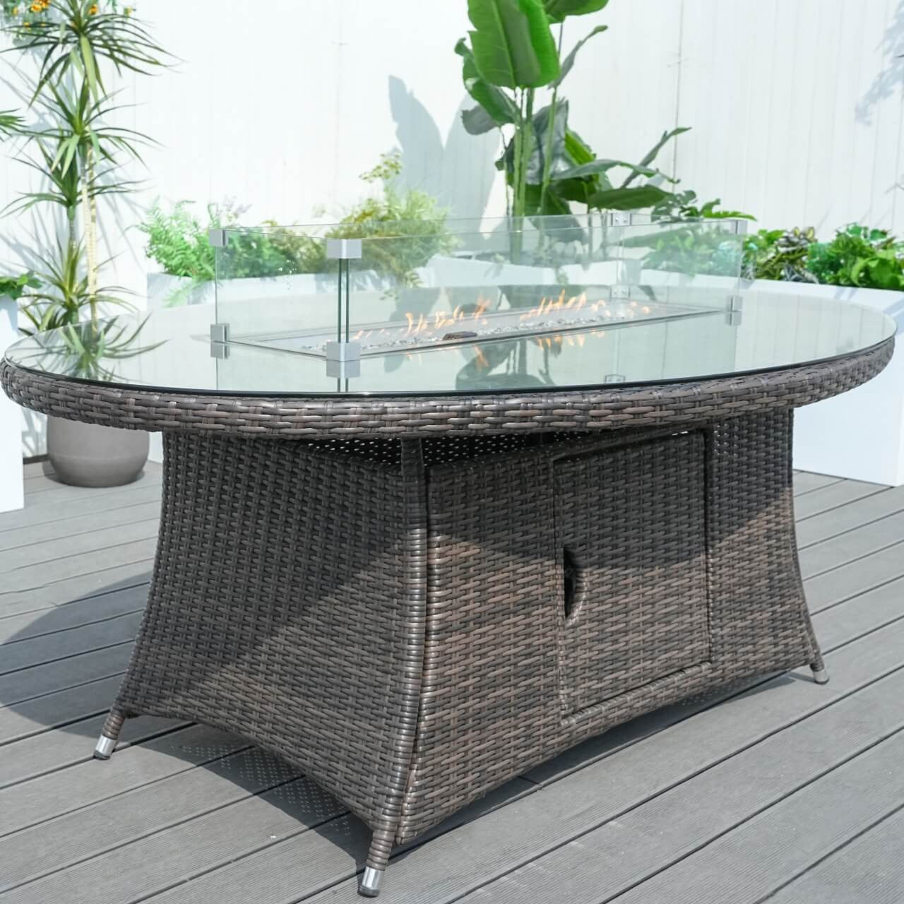Brown Wicker Oval Fire Pit Table