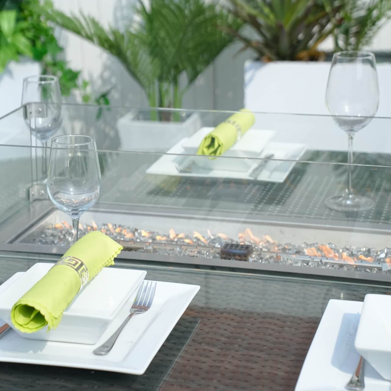 Details of Elegant Outdoor Patio Furniture Set - Brown Wicker Oval Fire Pit Table with 6 Seats PAG-1106O