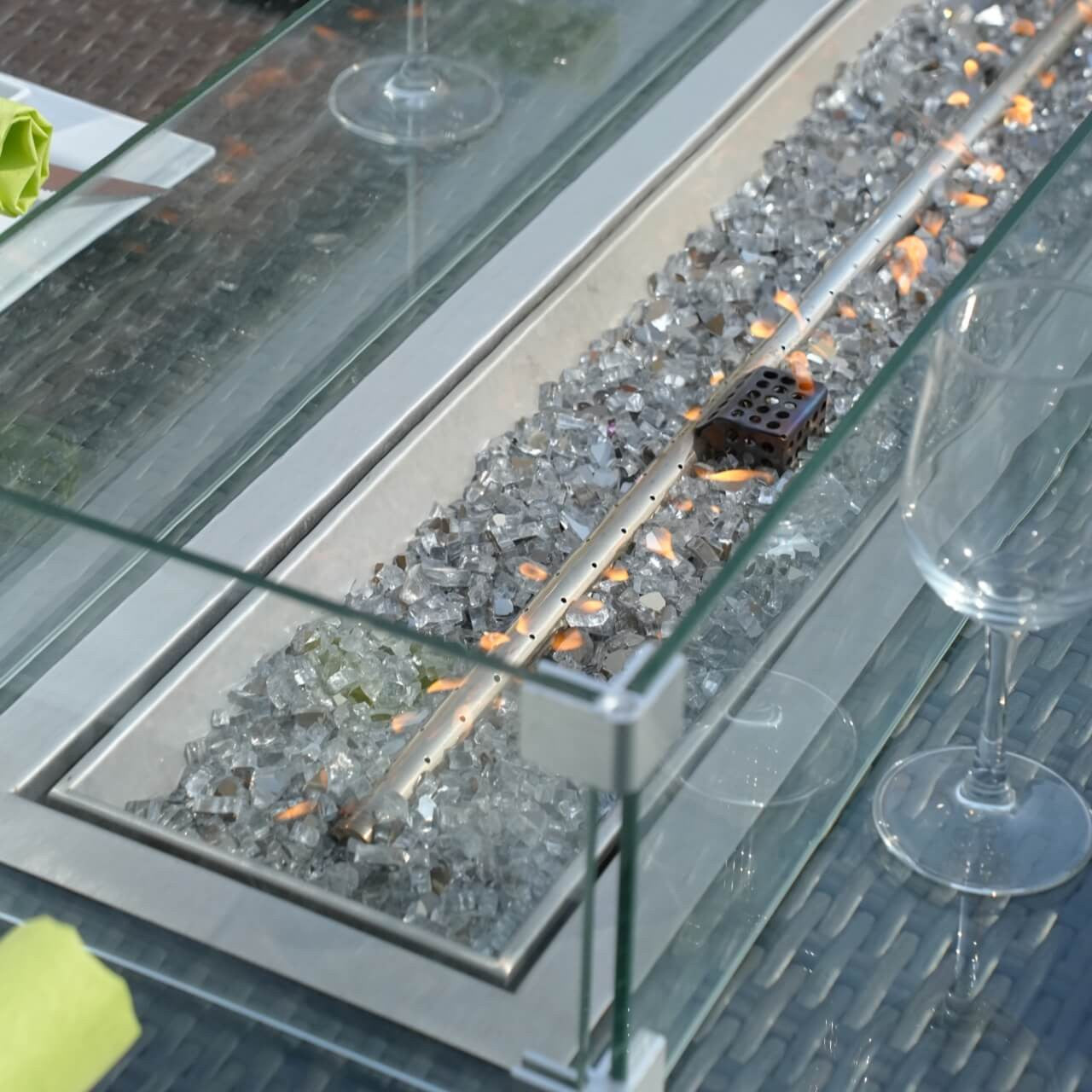 Details of Elegant Outdoor Patio Furniture Set - Brown Wicker Oval Fire Pit Table with 6 Seats PAG-1106O