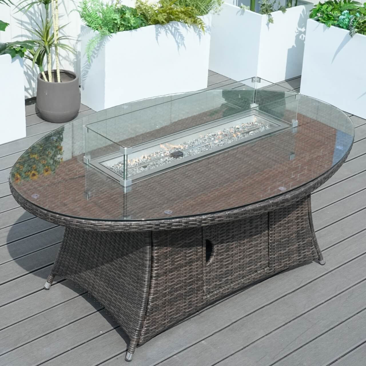 Brown Wicker Oval Fire Pit Table