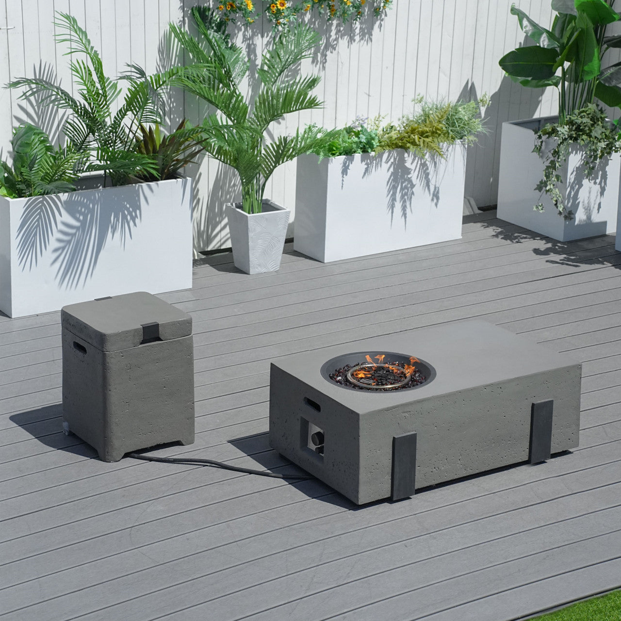 Firepit Table Set with Stainless Steel Ice Bucket & Gas Tank Side Table PAG-2355