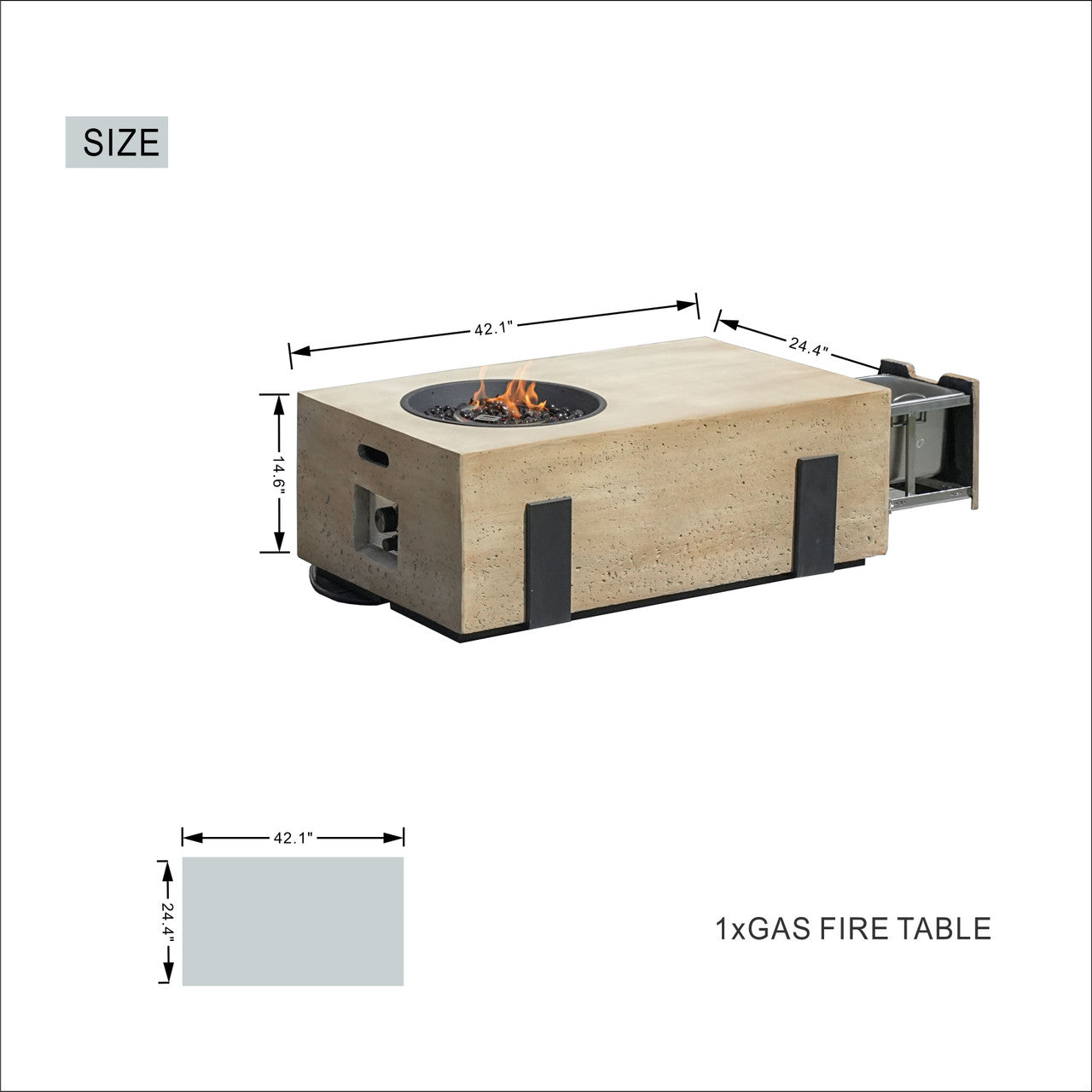 Firepit Table Set with Stainless Steel Ice Bucket & Gas Tank Side Table PAG-2355
