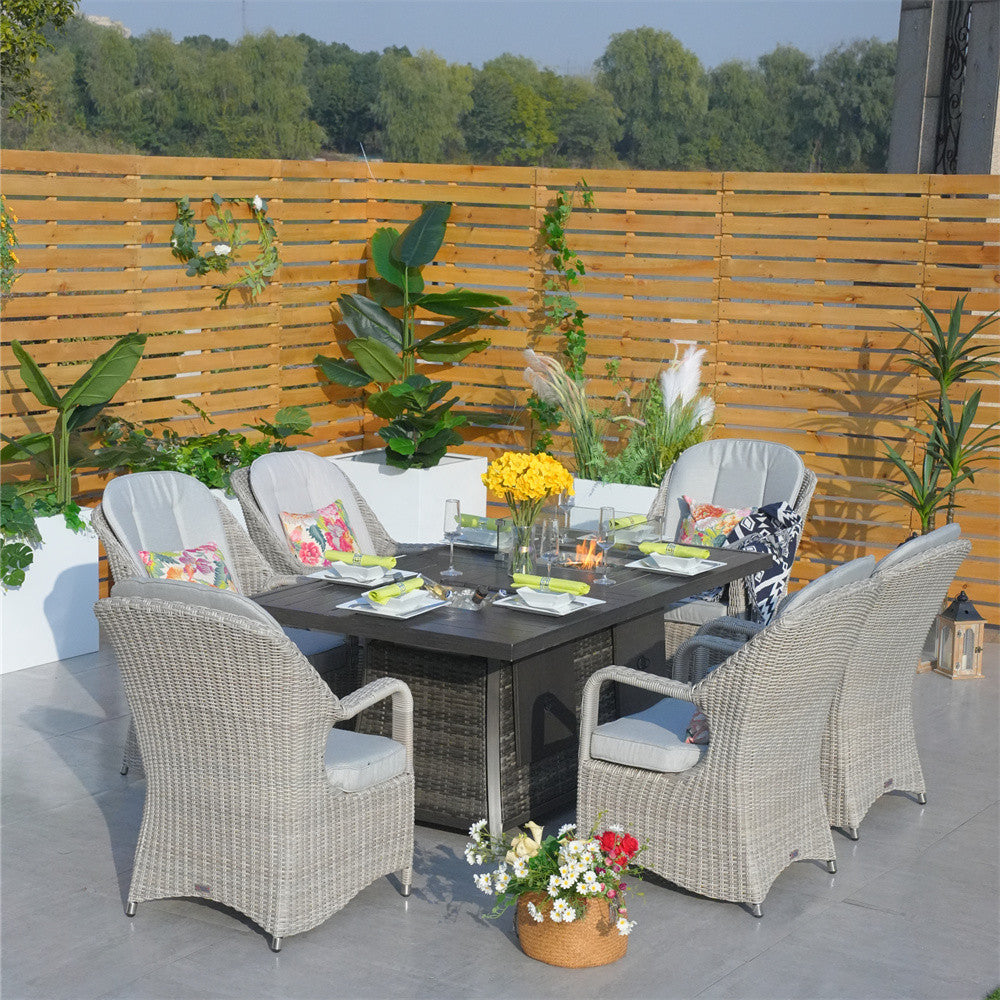 Details of 6 Seats Rectangular Patio Firepit Table