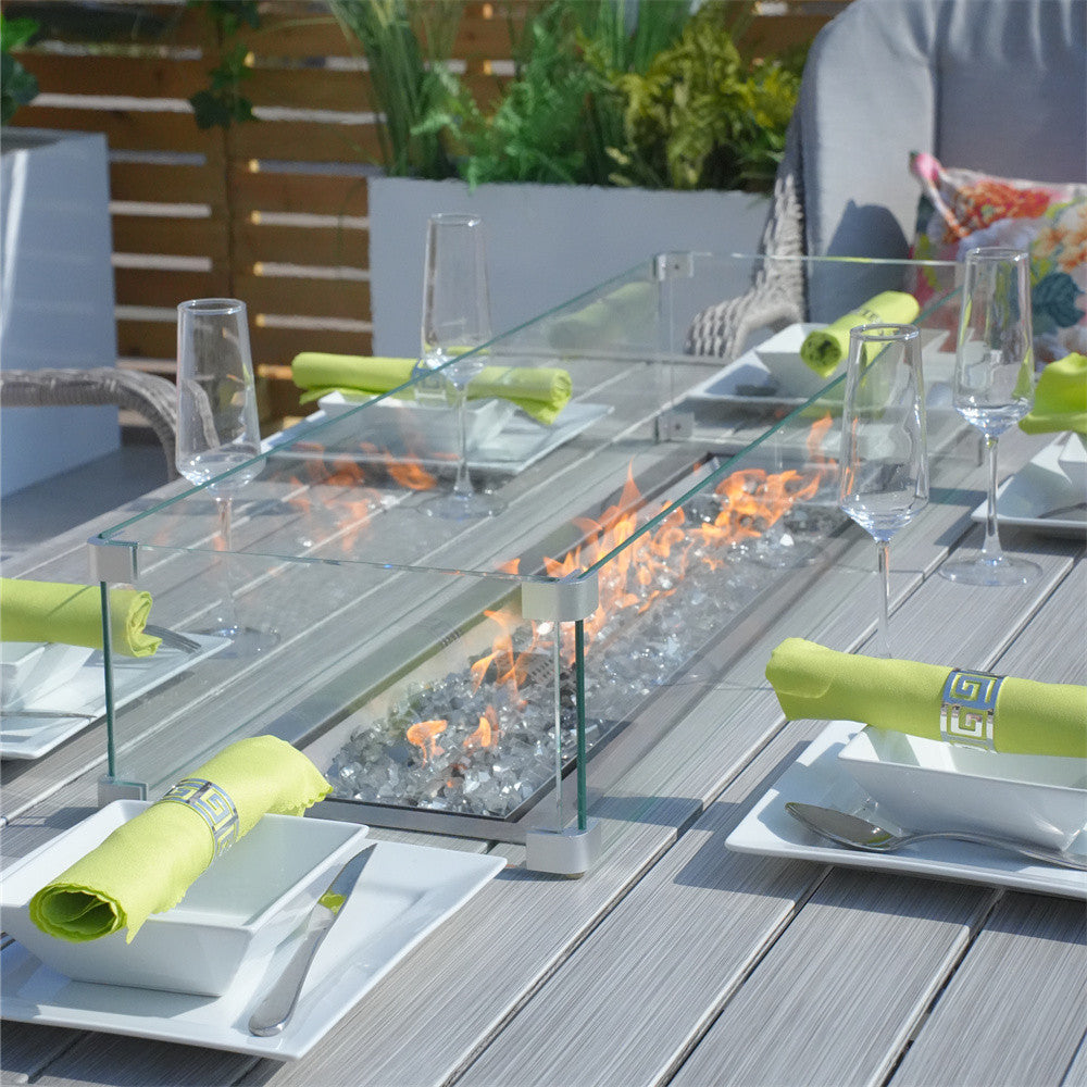 Details of 6 Seats Rectangular Patio Firepit Table