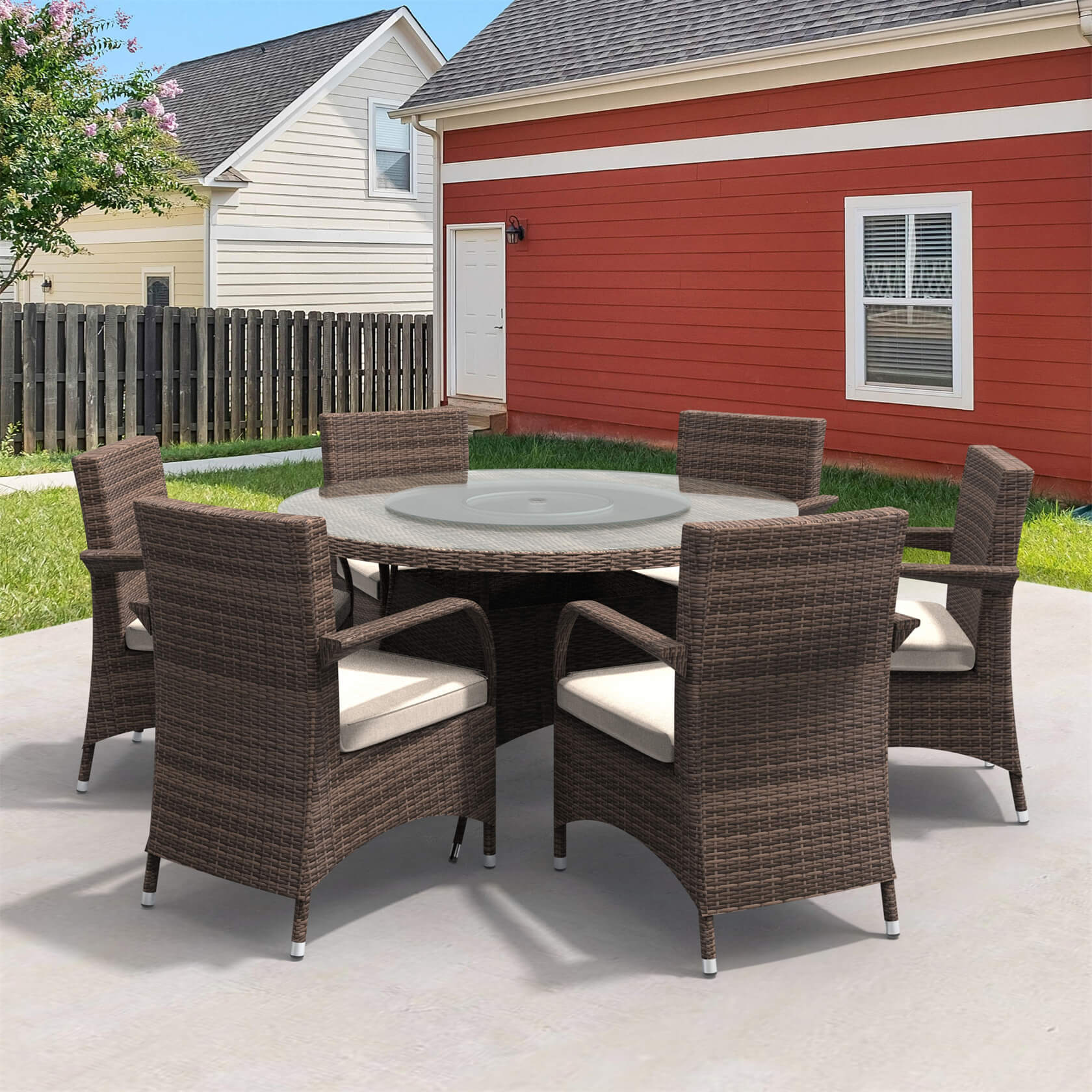 Hampton 6-Seat Outdoor Dining Set – Round Dining Table with Glass Turntable (PAD-1711+1122)