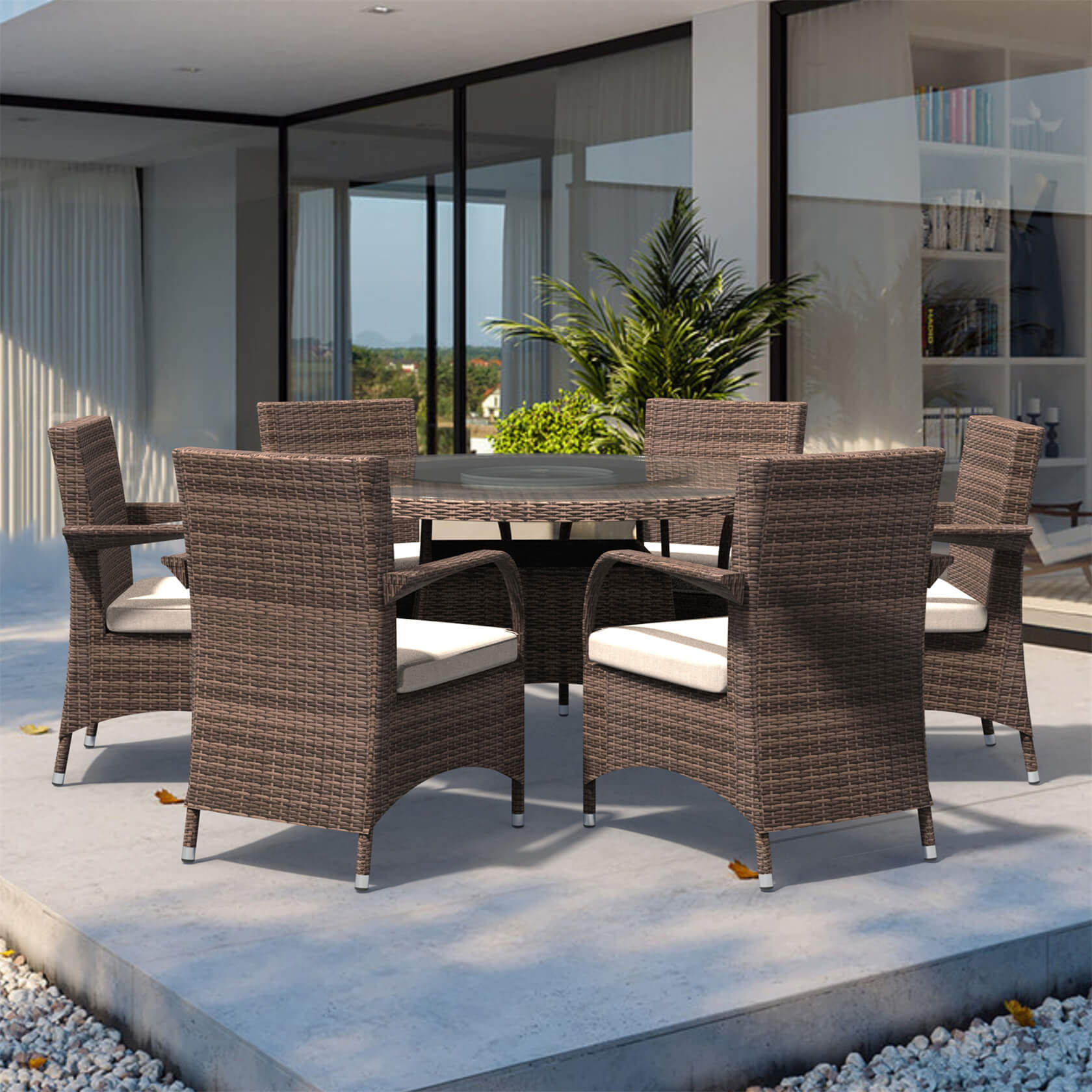 Hampton 6-Seat Outdoor Dining Set – Round Dining Table with Glass Turntable (PAD-1711+1122)