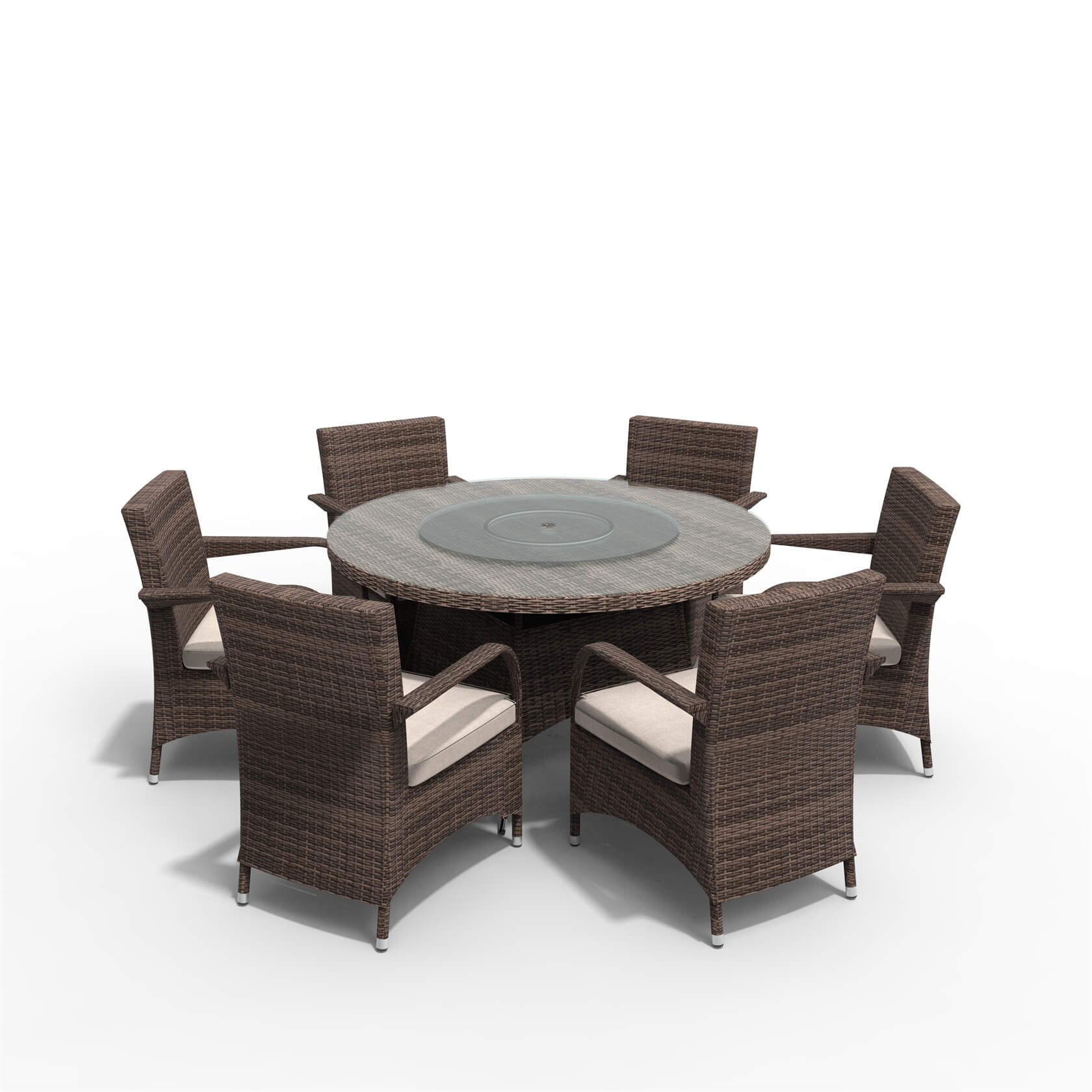 Hampton 6-Seat Outdoor Dining Set – Round Dining Table with Glass Turntable (PAD-1711+1122)