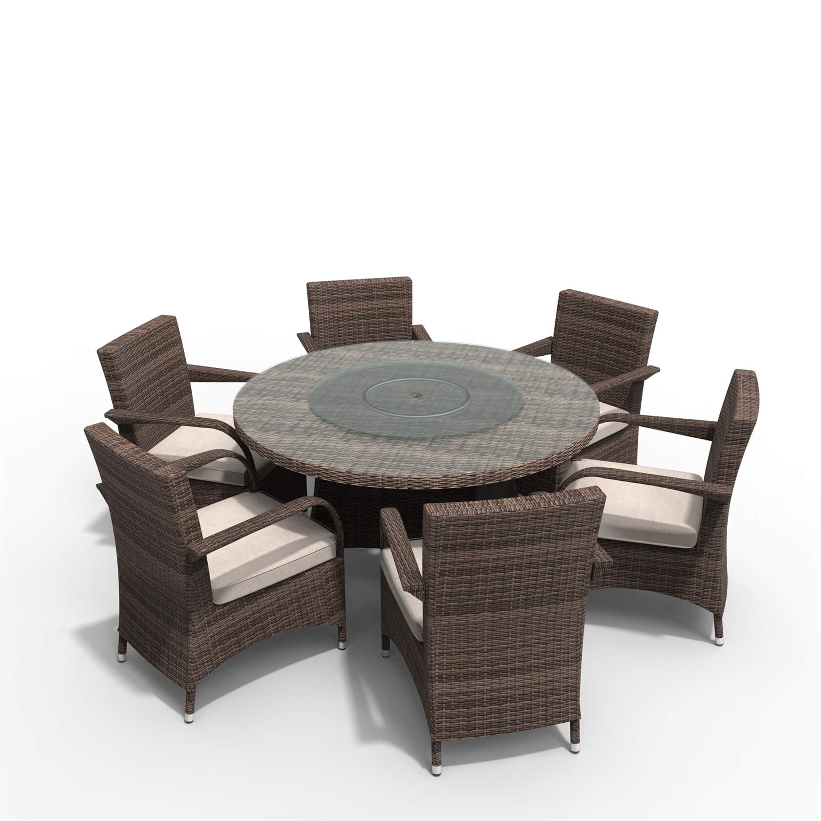 Hampton 6-Seat Outdoor Dining Set – Round Dining Table with Glass Turntable (PAD-1711+1122)