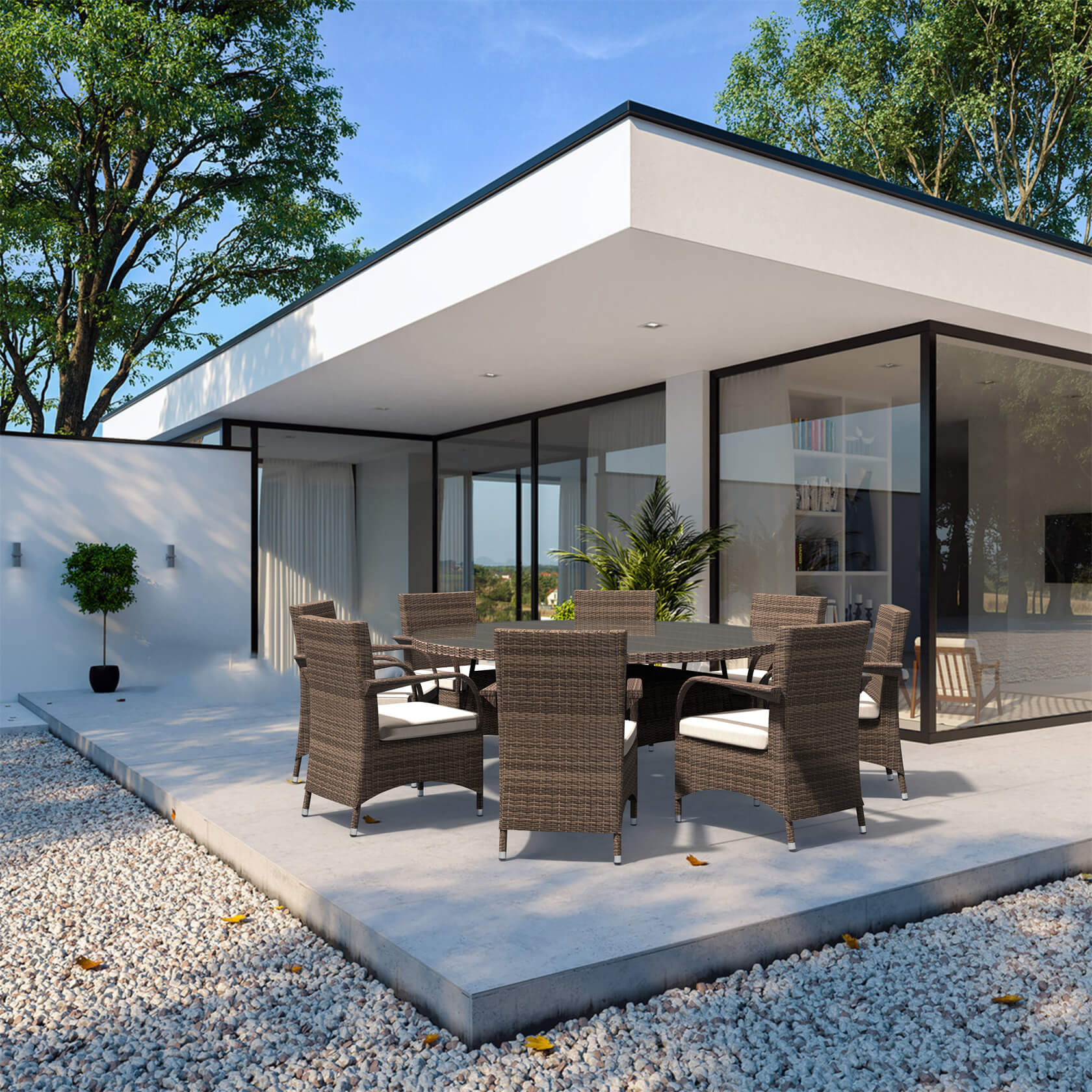 Hampton 8-Seat Outdoor Dining Set with Round Dining Table (PAD-1714+1122)