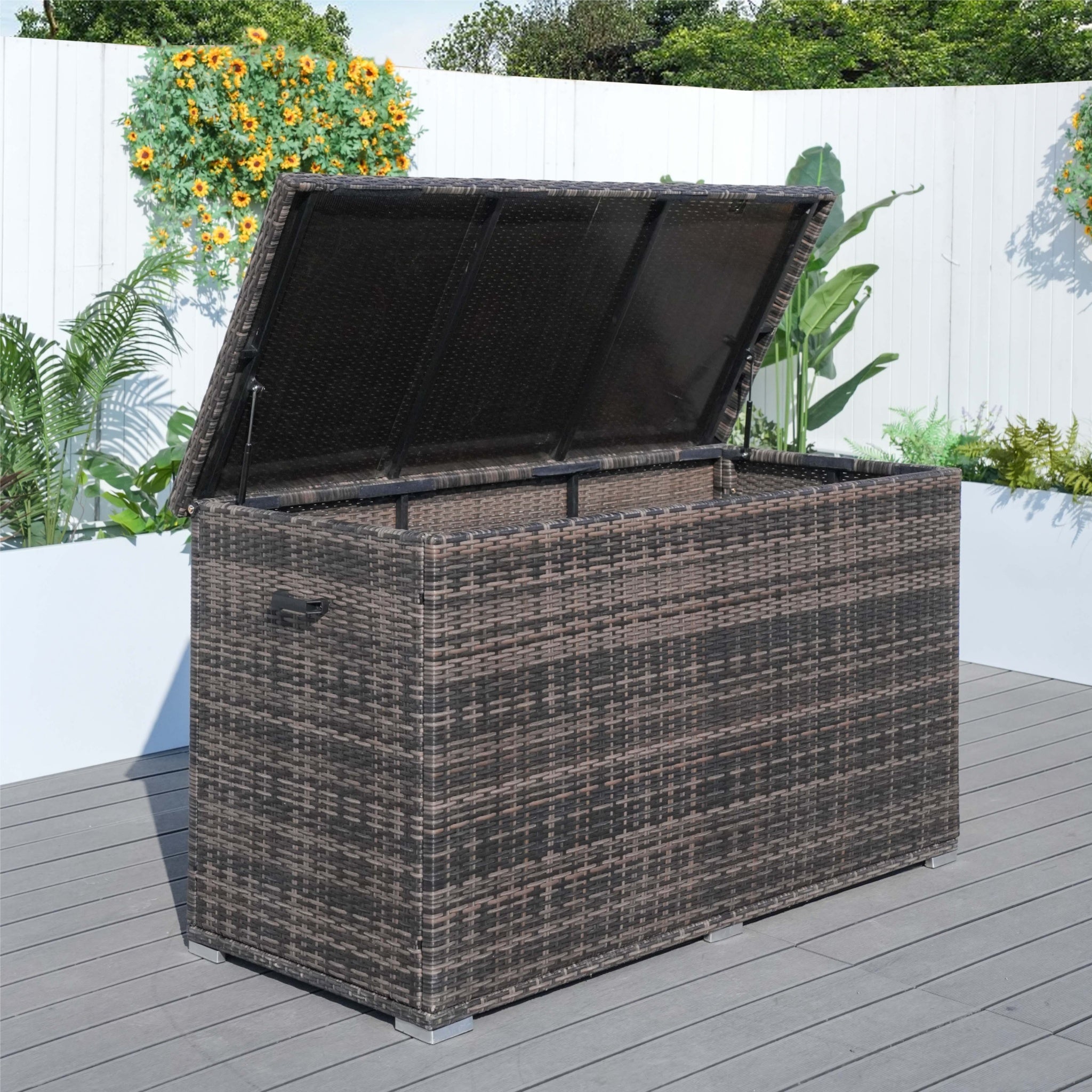 260 Gallon Capacity Outdoor Wicker Storage Box PE Wicker with Iron Frame (PA-3256-I)