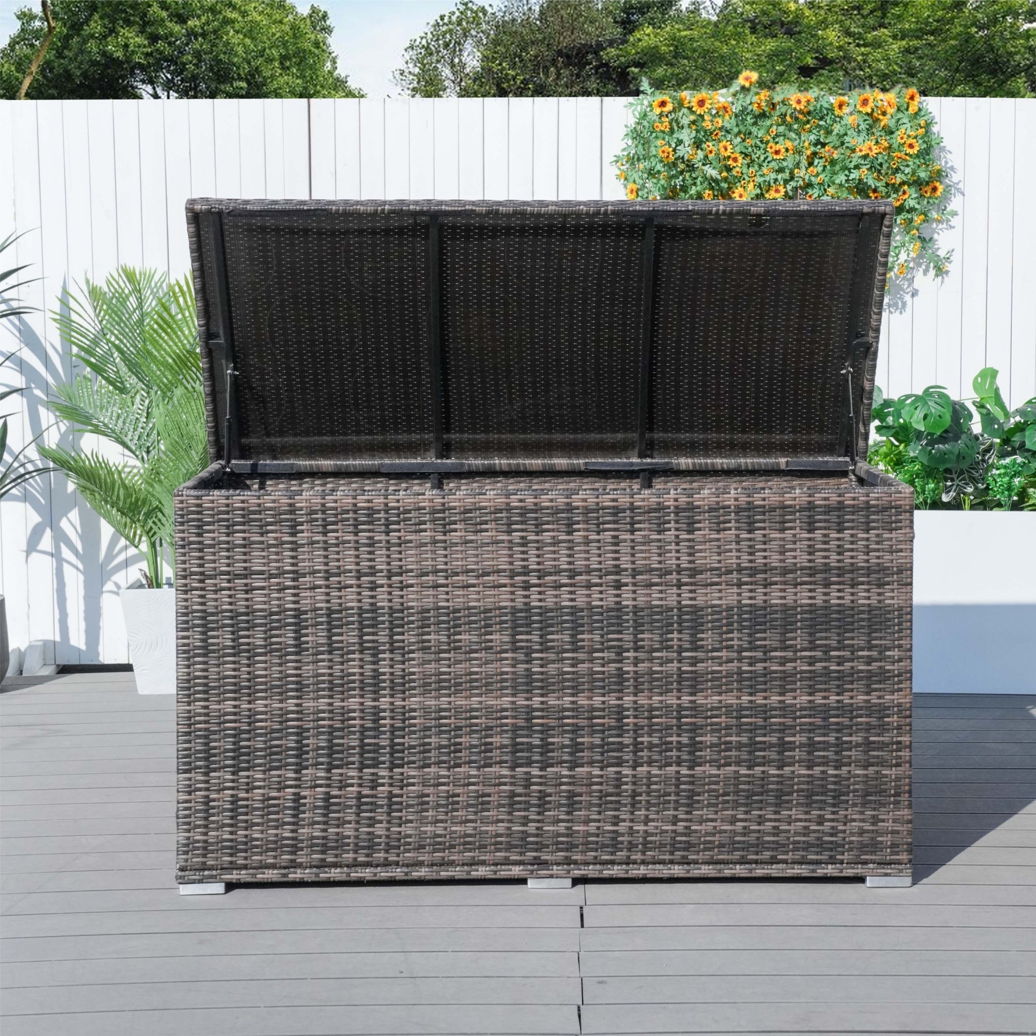 260 Gallon Capacity Outdoor Wicker Storage Box PE Wicker with Iron Frame (PA-3256-I)