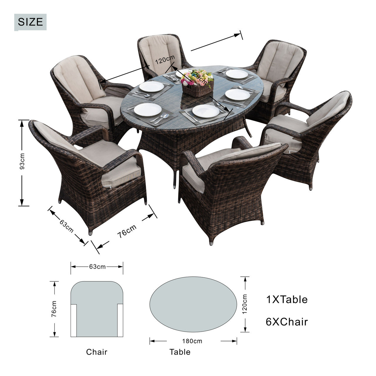 Parma 6-Seat Outdoor Dining Set – Oval Dining Table (PAD-1713)