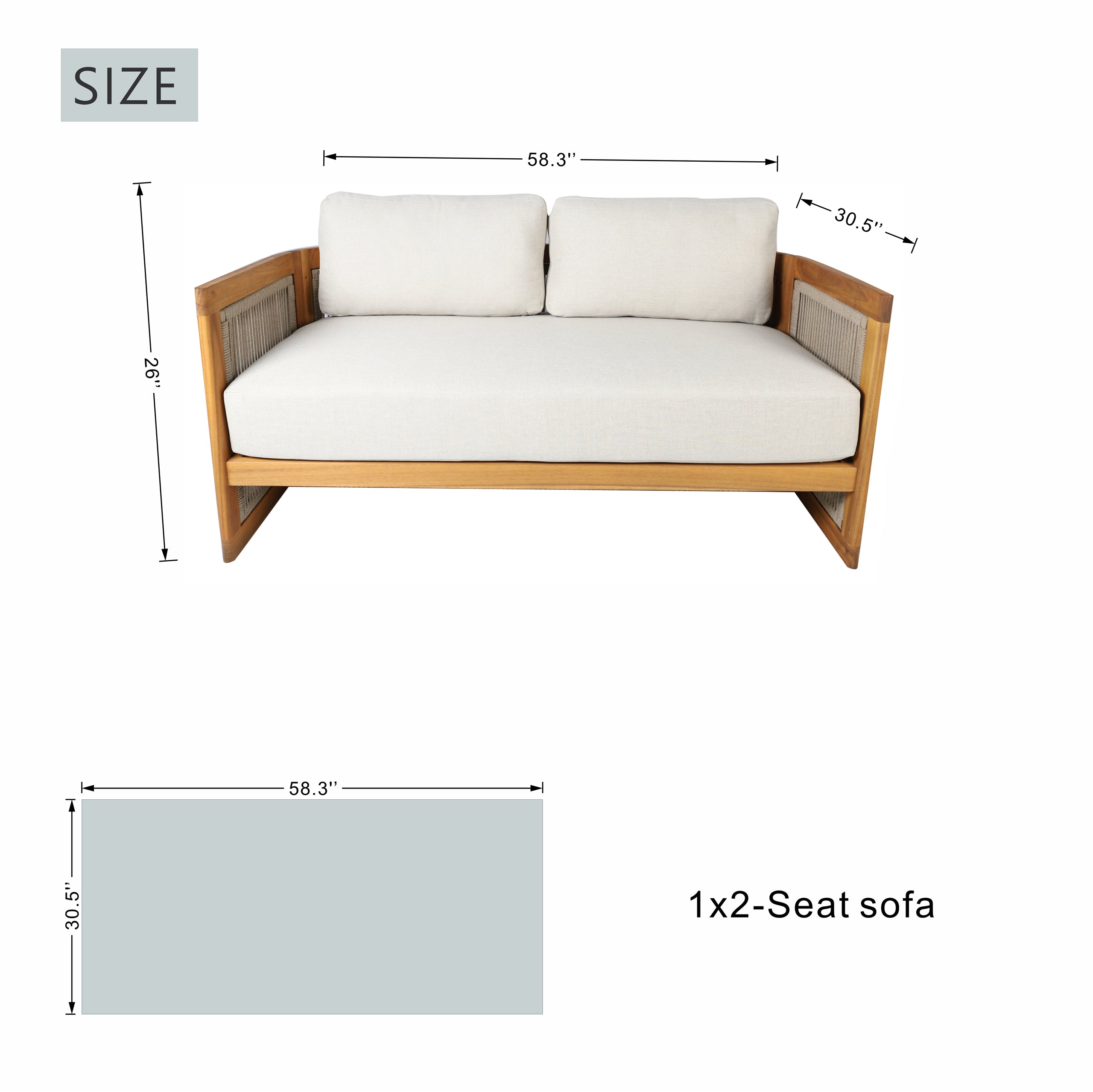 Solid Acacia 4-Seat Sofa Set with Round Coffee Table (PAS-2515-2SS+SSx2+RTA)