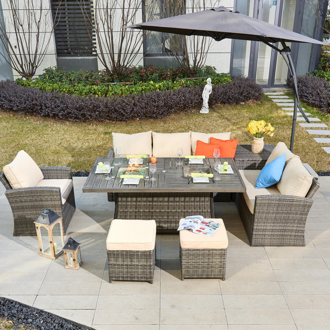 Santiago 6-Pieces Outdoor Conversation Set with Rectangular