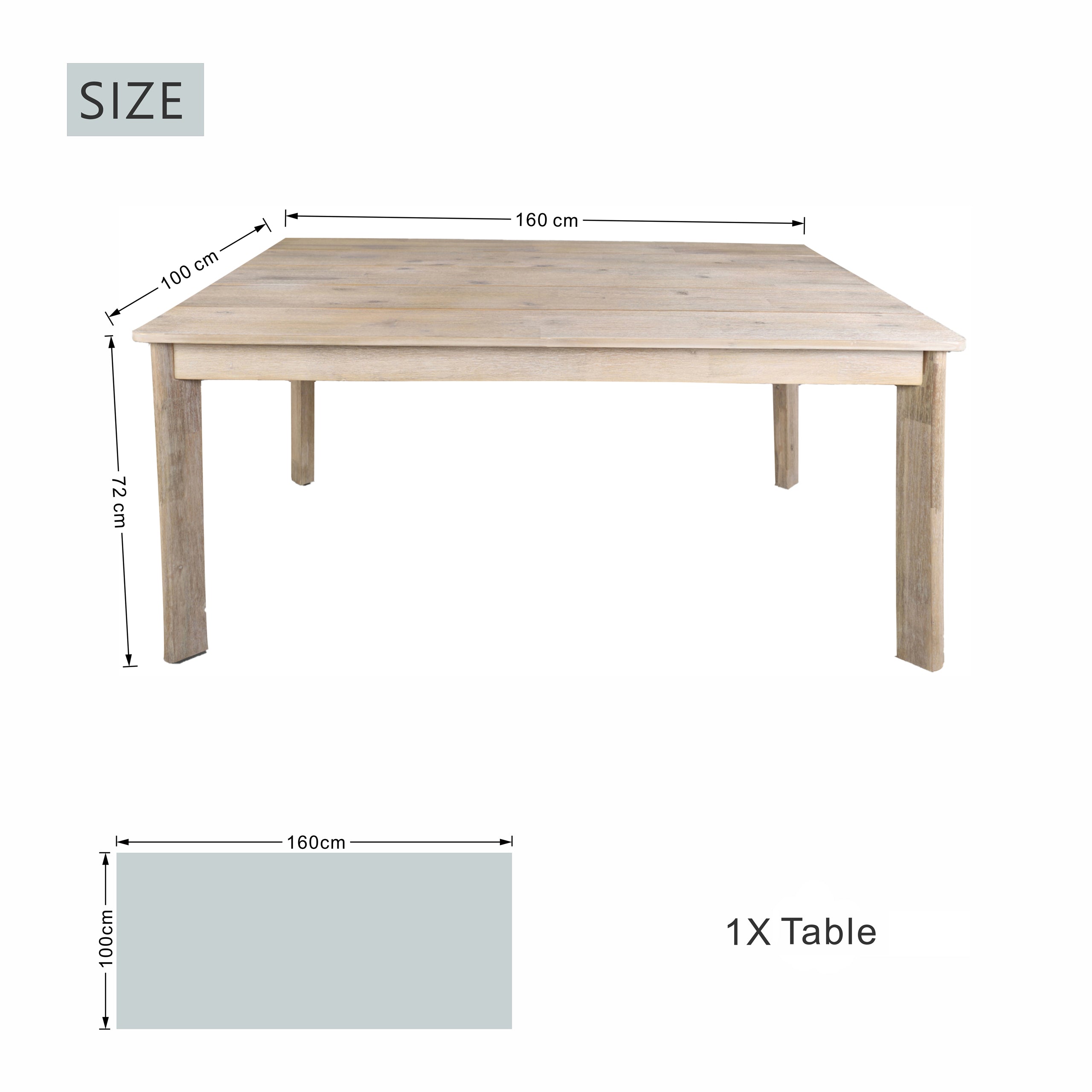 Solid Acacia Wood Dining Table – 63" Rectangular Table for Indoor & Outdoor Use