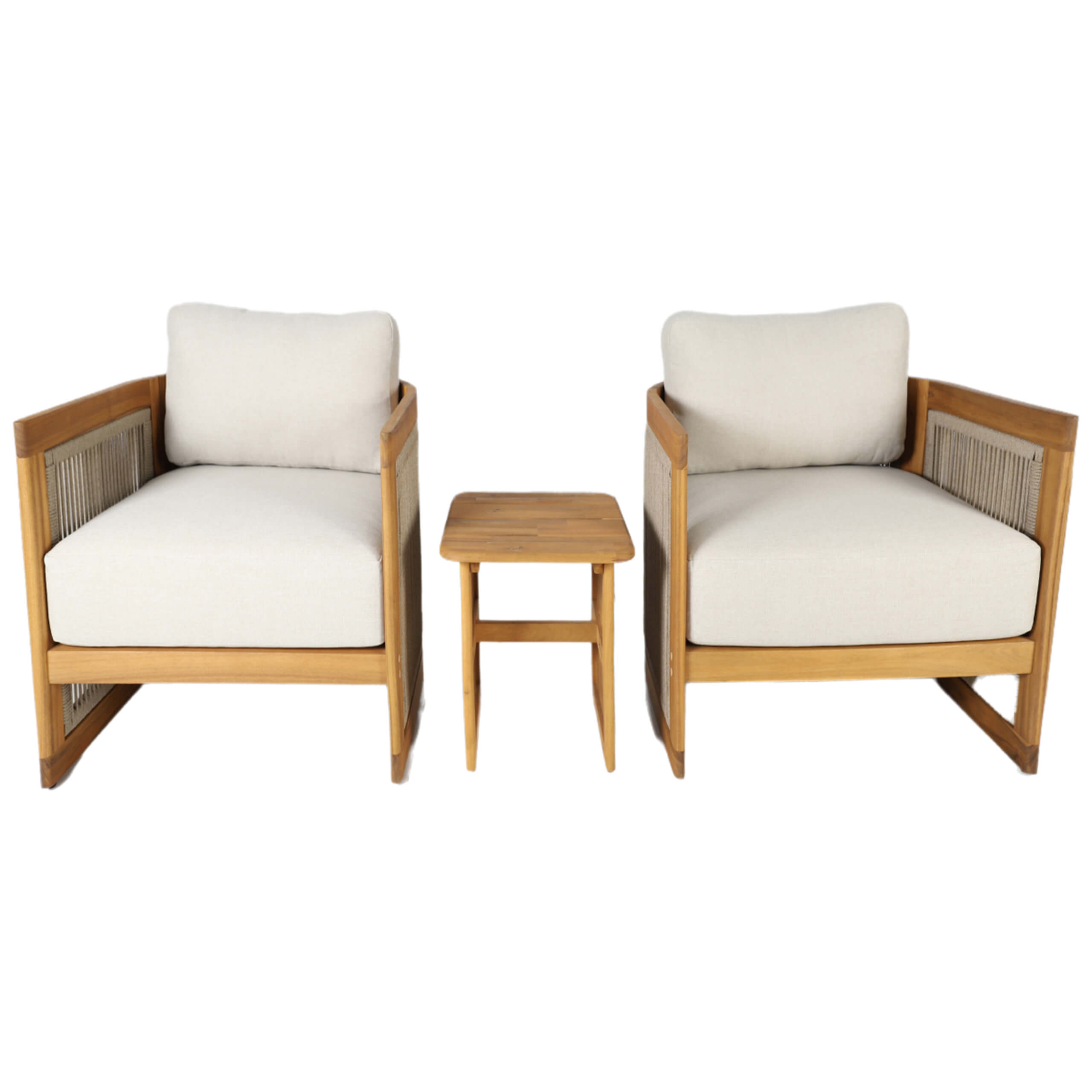 Solid Acacia 2-Seat Sofa Set with Side Table (PAS-2515-SSx2+ST)
