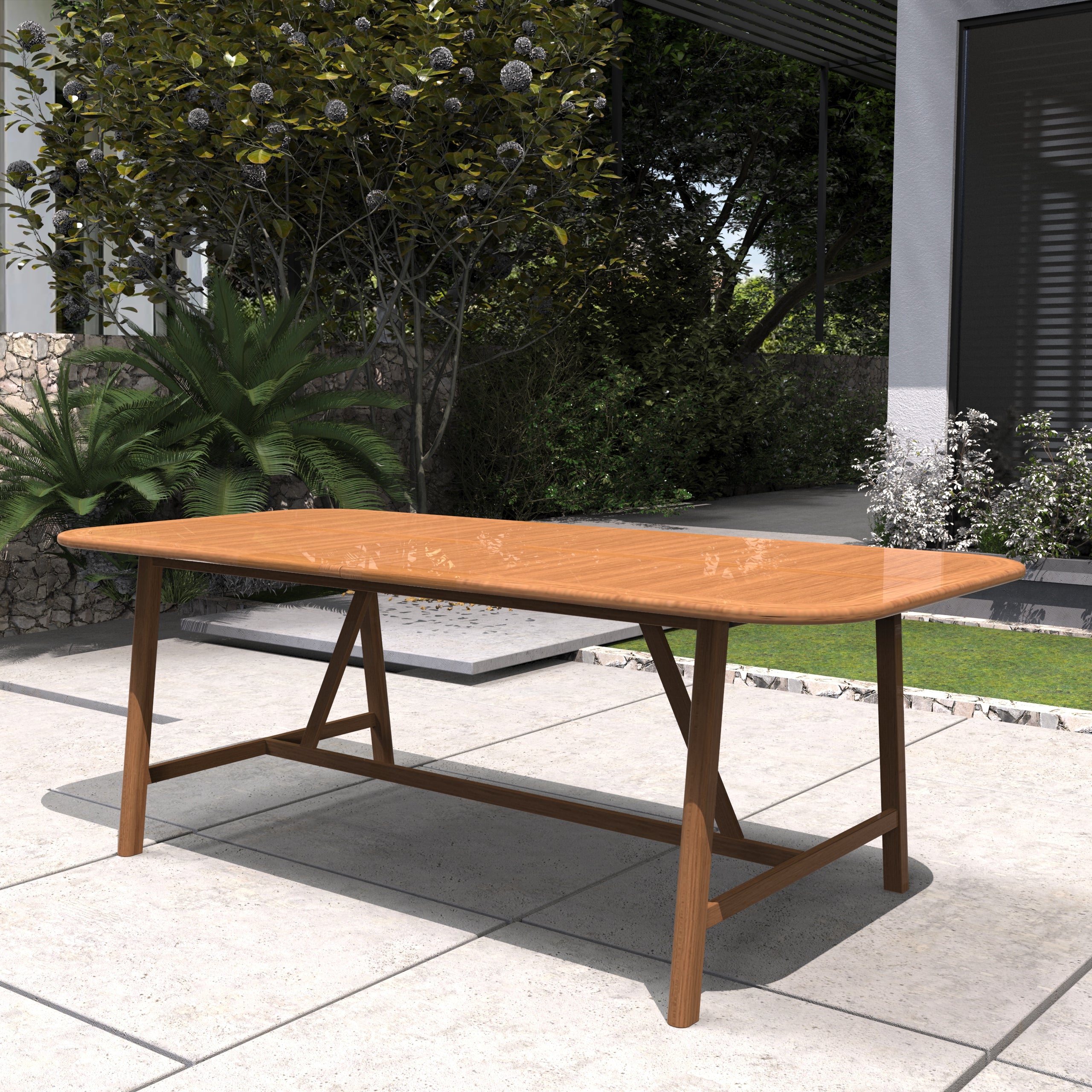 Expandable Solid Acacia Wood Dining Table – 86”–109” Rustic Outdoor Table
