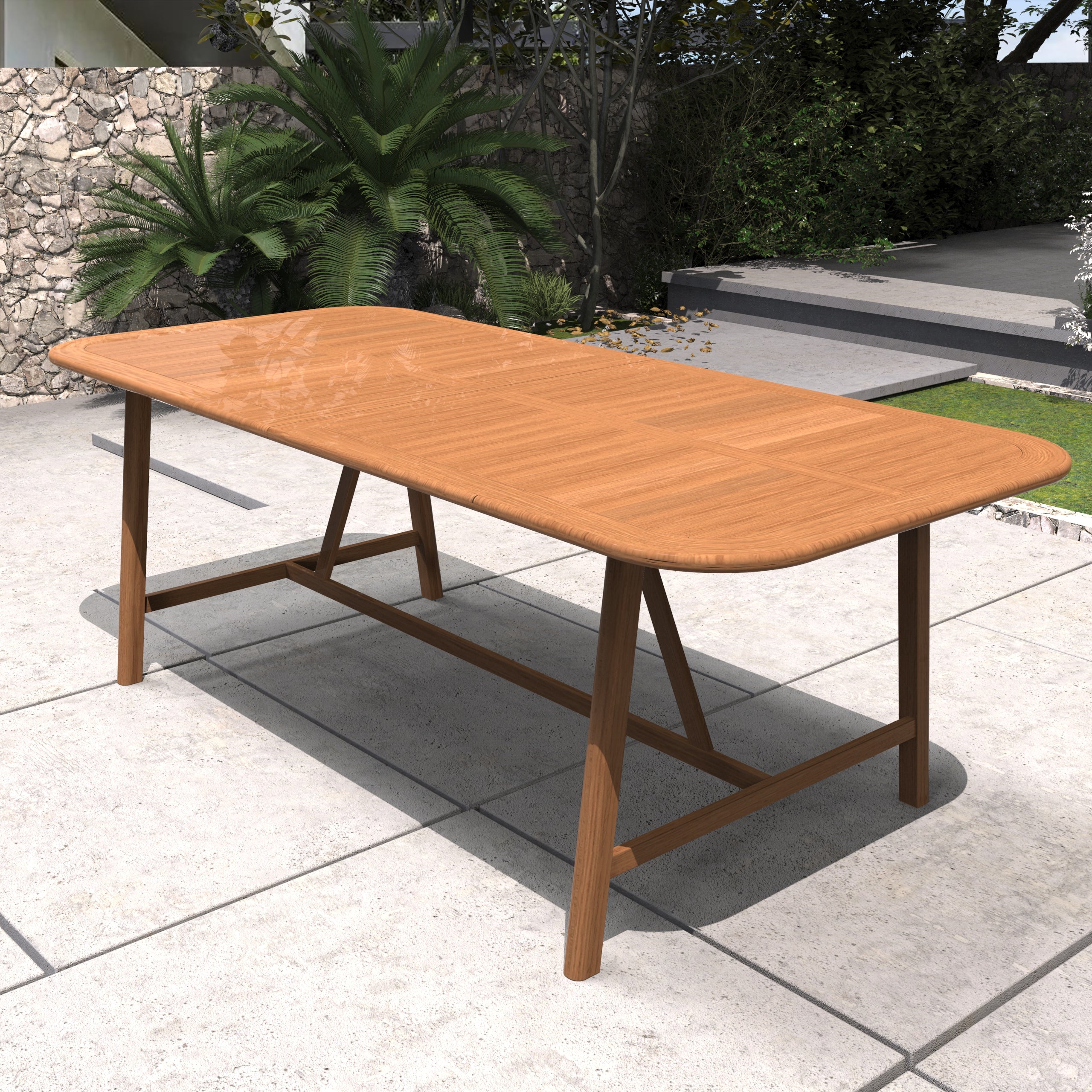 Expandable Solid Acacia Wood Dining Table – 86”–109” Rustic Outdoor Table
