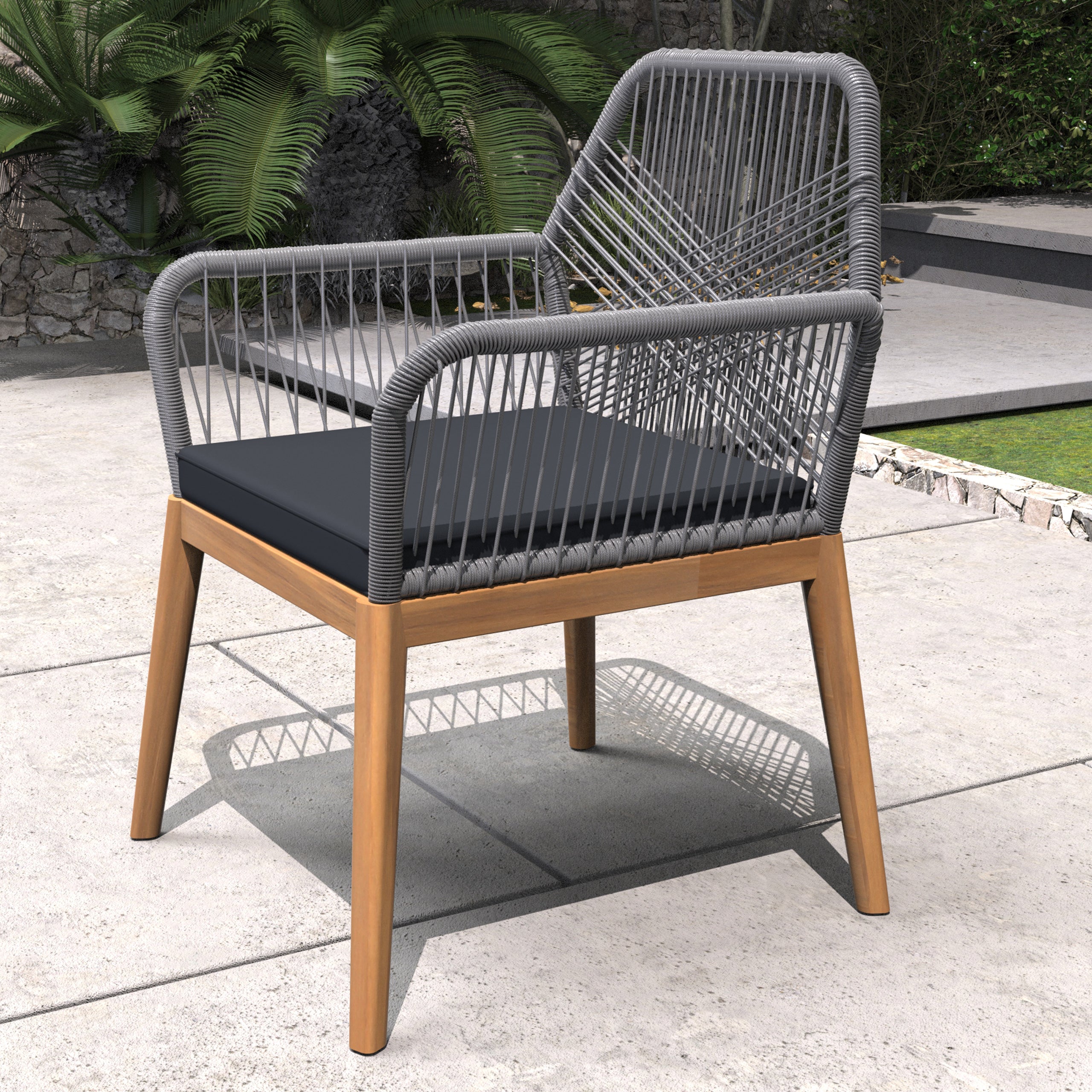2-Pack Solid Acacia Wood Armchairs with Cushions – Indoor/Outdoor Dining Chairs