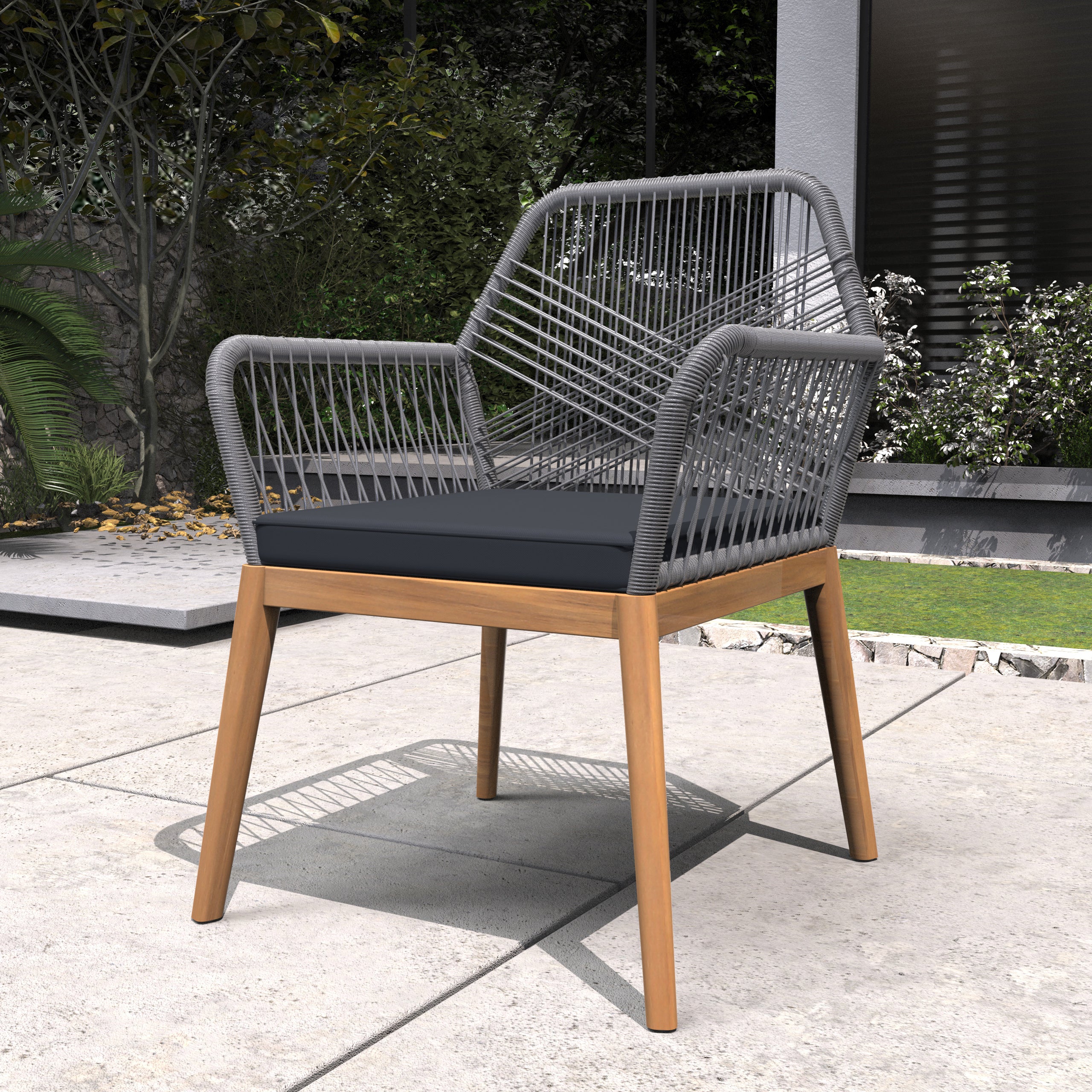 2-Pack Solid Acacia Wood Armchairs with Cushions – Indoor/Outdoor Dining Chairs