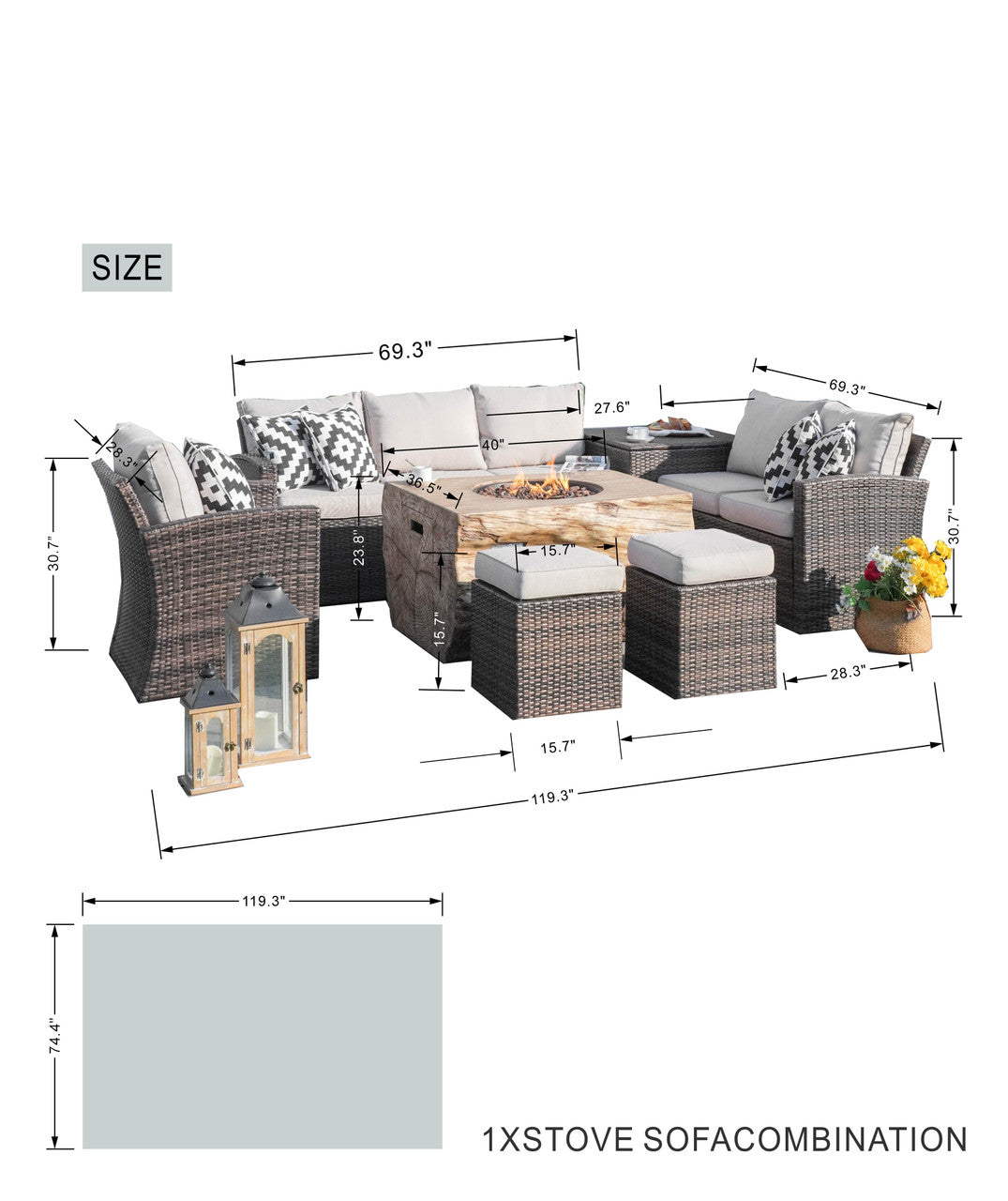 Direct Wicker Elegant Patio Seating Sofa Set with Fire Pit Table by Direct Wicker(PAG-1403B+2170)