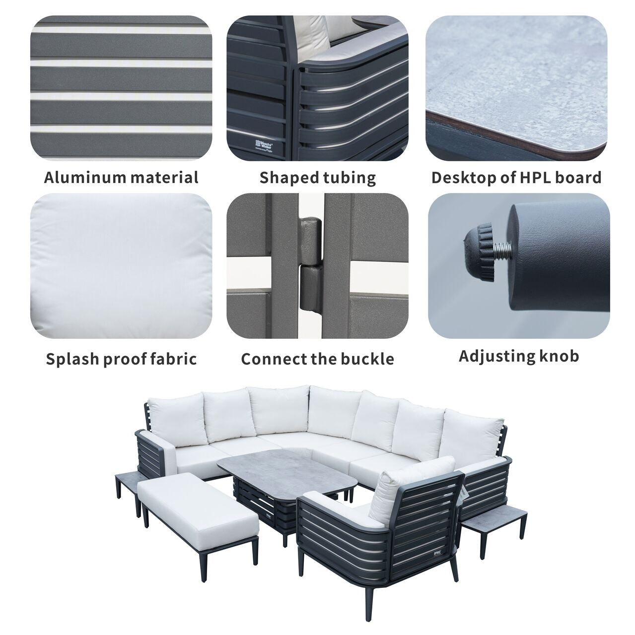 New aluminum exposed tube high-end 8-person sofa set | PAS-2351+2352