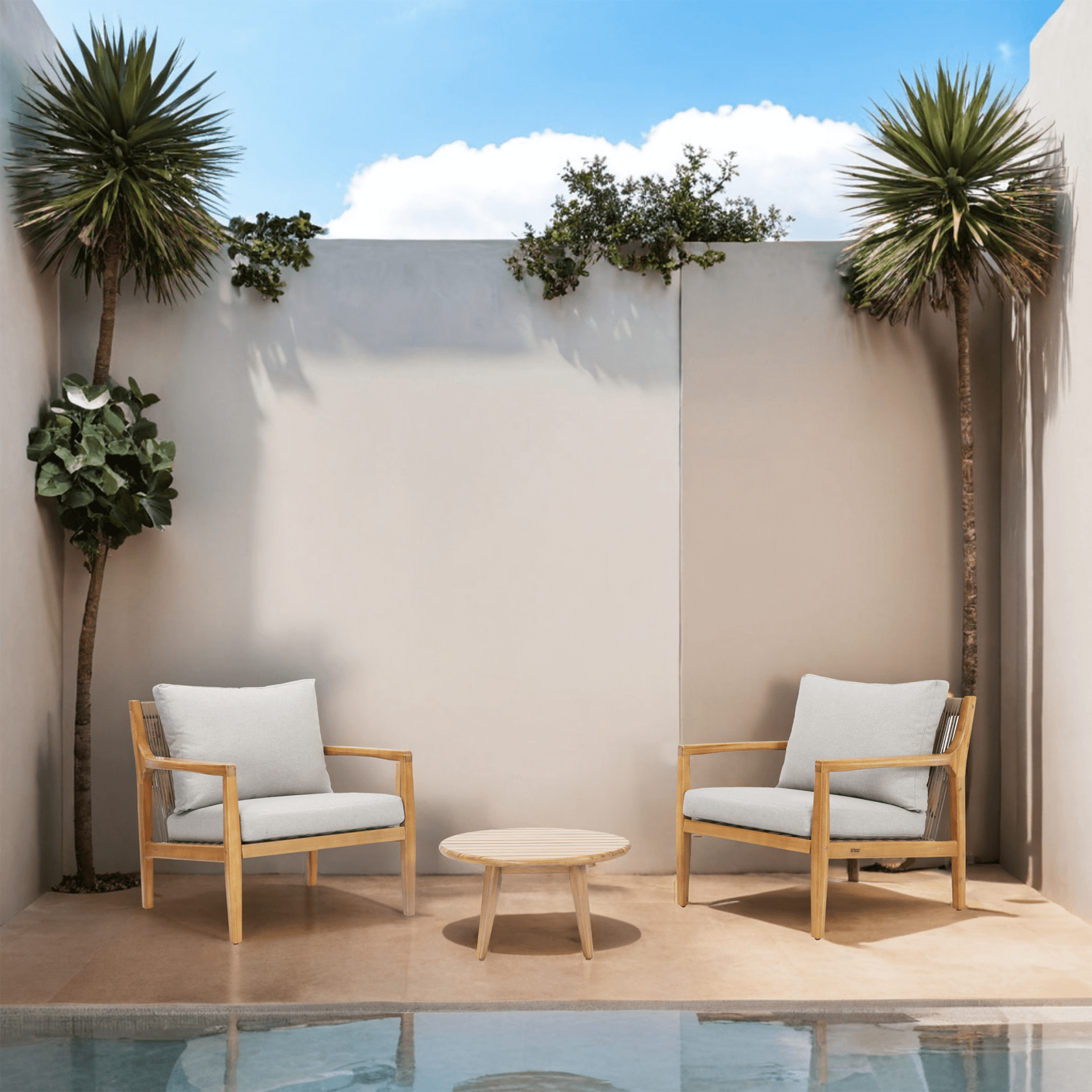 Rebel 2-Seat Wood Patio Conversation Set (PAS-2513-SC*2+TA)