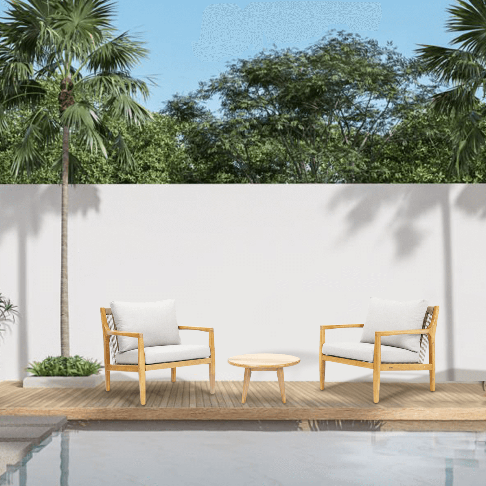Rebel 2-Seat Wood Patio Conversation Set (PAS-2513-SC*2+TA)