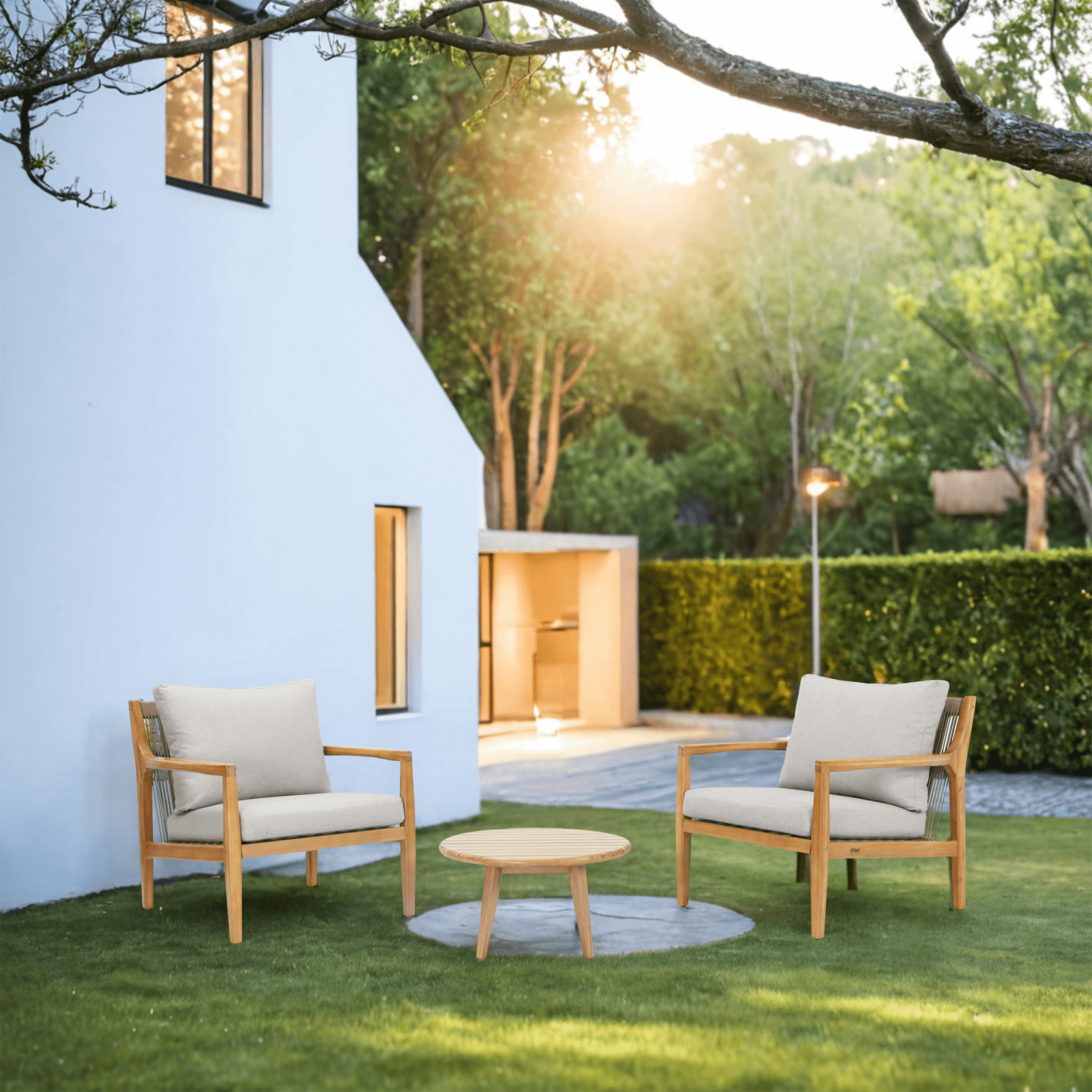 Rebel 2-Seat Wood Patio Conversation Set (PAS-2513-SC*2+TA)