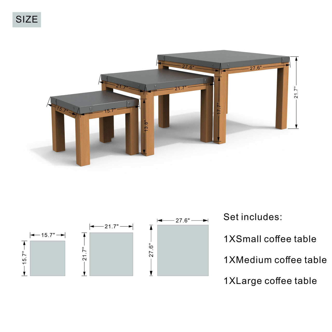 All aluminum outdoor three-piece set can accommodate portable square table