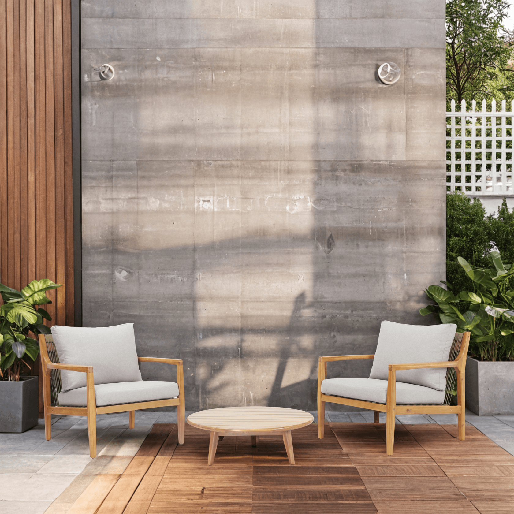 Rebel 2-Seat Wood Patio Conversation Set with Footstool (PAS-2513-SC*2+ST)
