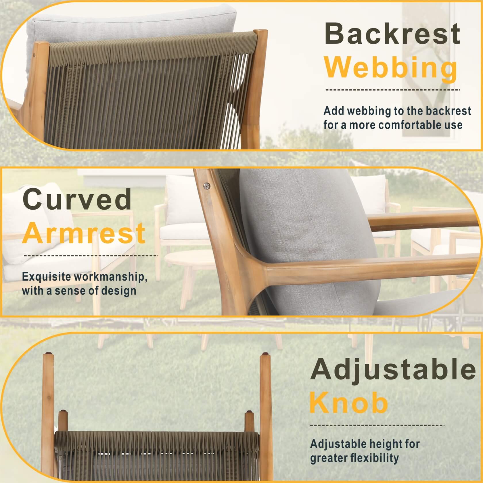 Rebel 4-Seat Wood Patio Conversation Set (PAS-2513-2SC+SC*2+ST)