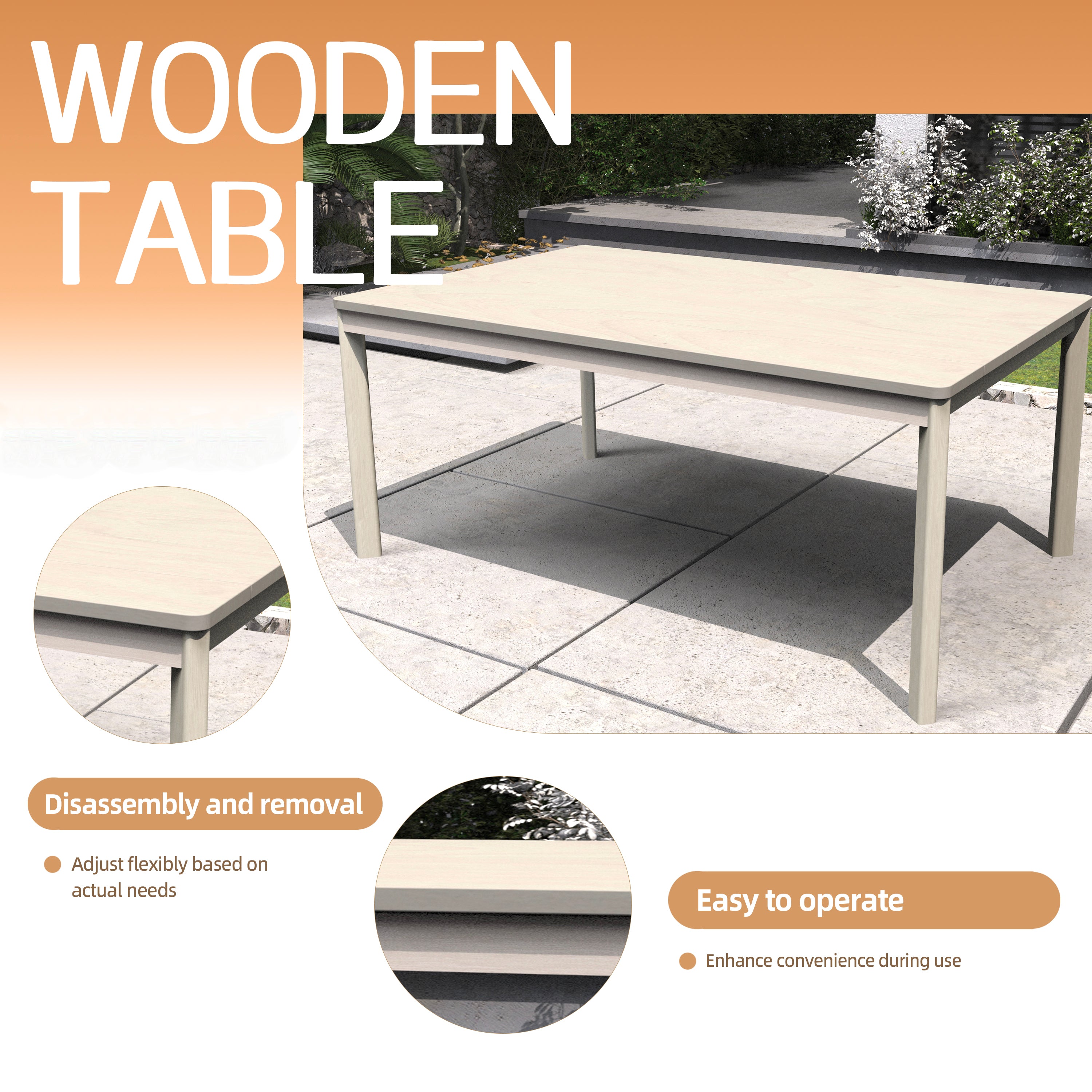 Solid Acacia Wood Dining Table – 63" Rectangular Table for Indoor & Outdoor Use