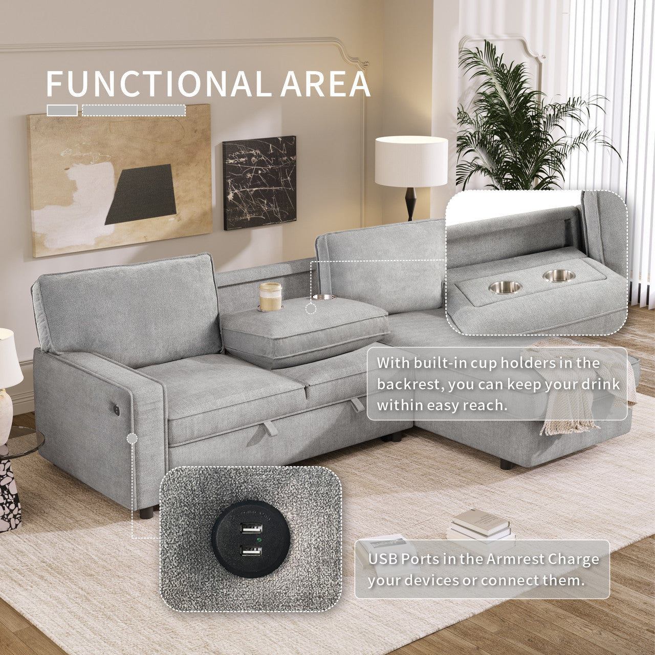 L-shaped indoor combination sofa can be pulled to form a bed