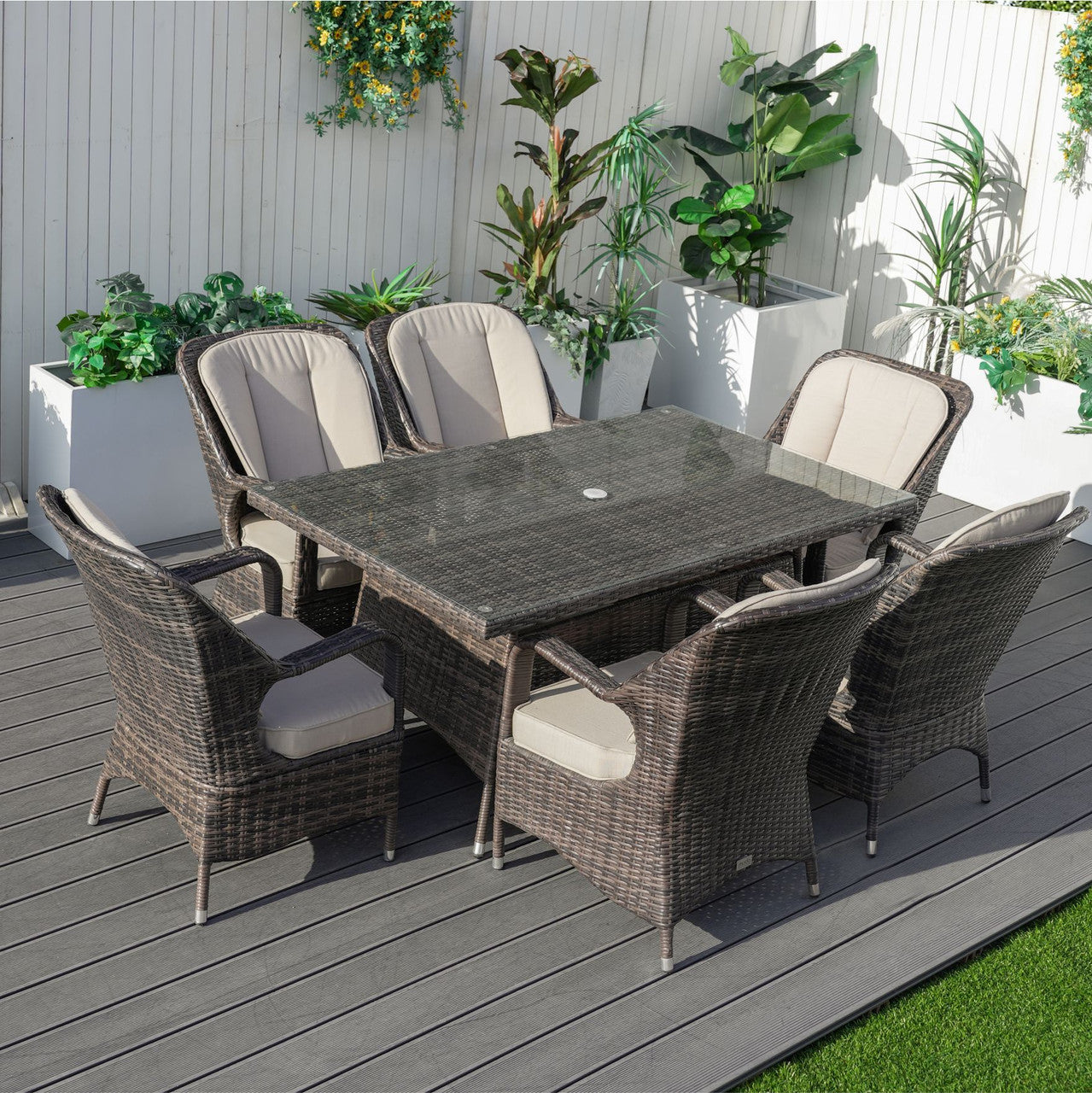 Outdoor garden furniture aluminum woven rattan disassembly rectangular dining set 