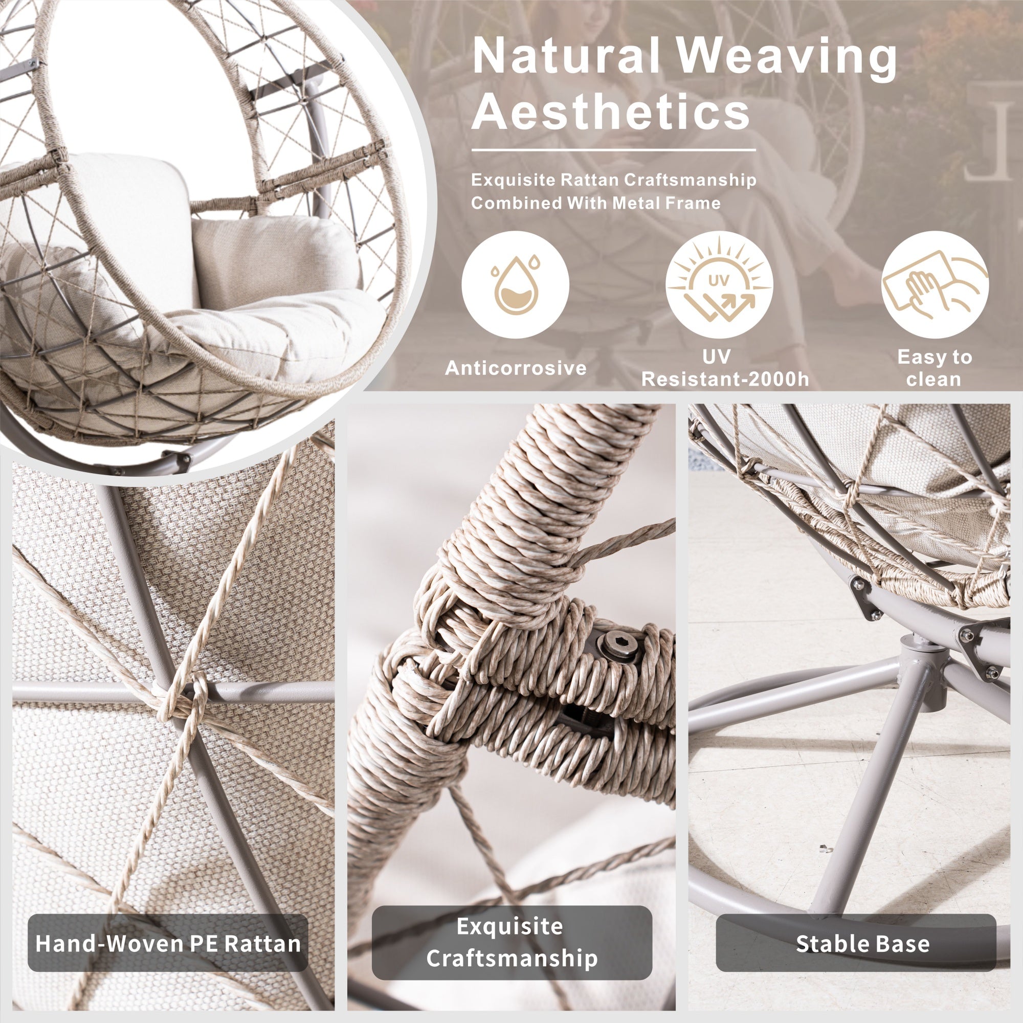 Iron Rocking Chair with Detachable Base and Thickened Cushioned Seat